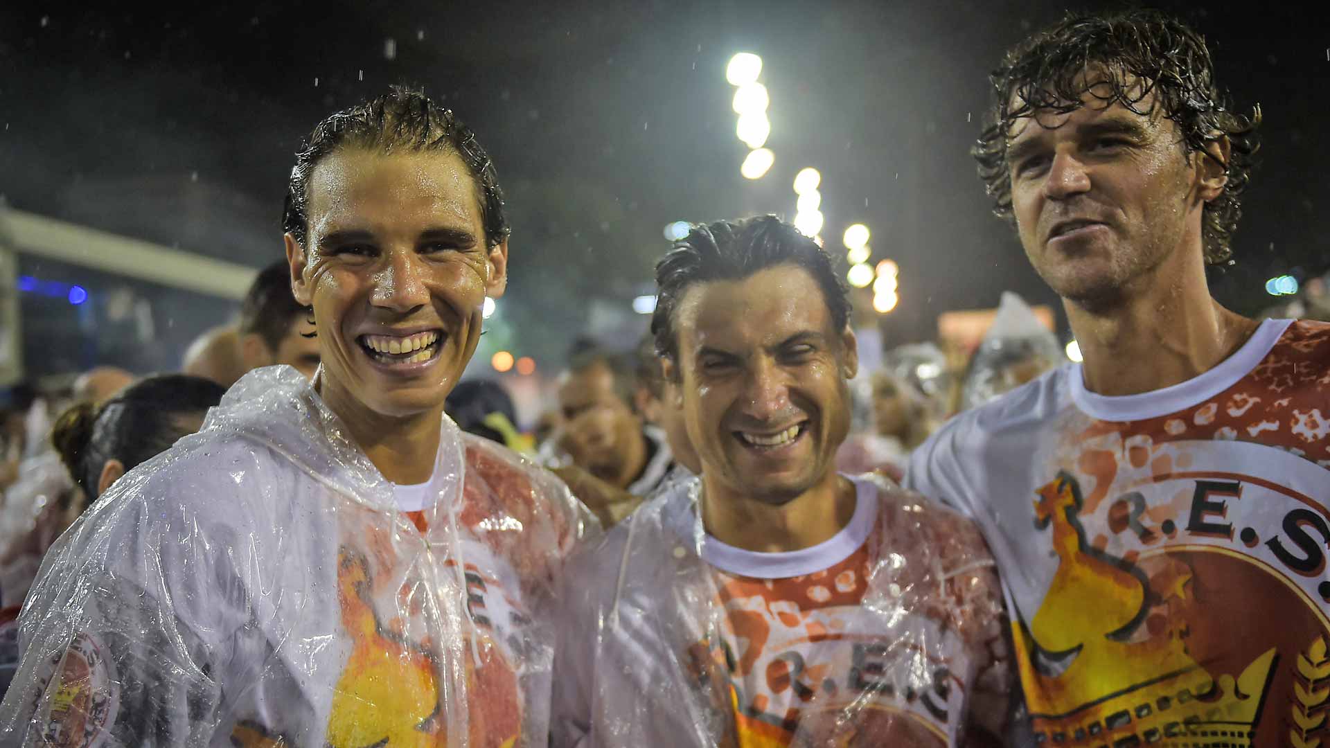 Rafael Nadal, David Ferrer and Gustavo Kuerten at Rio Carnival in 2015.