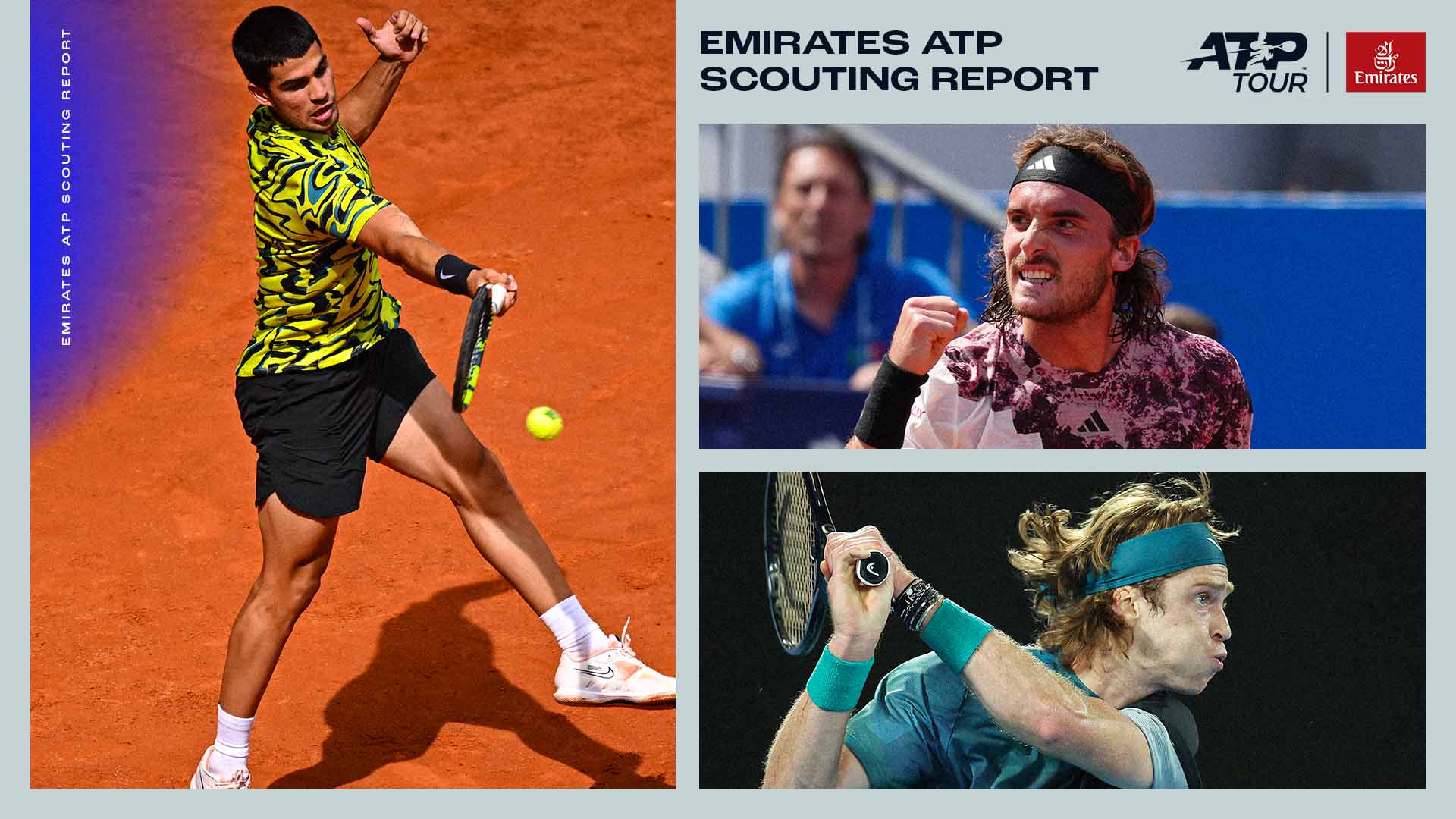 Carlos Alcaraz, Stefanos Tsitsipas y Andrey Rublev juegan esta semana en el ATP Tour.