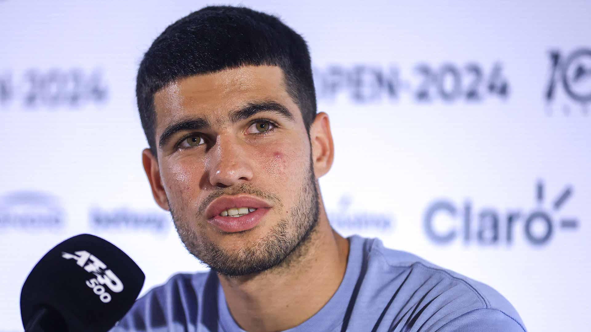 Carlos Alcaraz at his pre-tournament press conference in Rio.