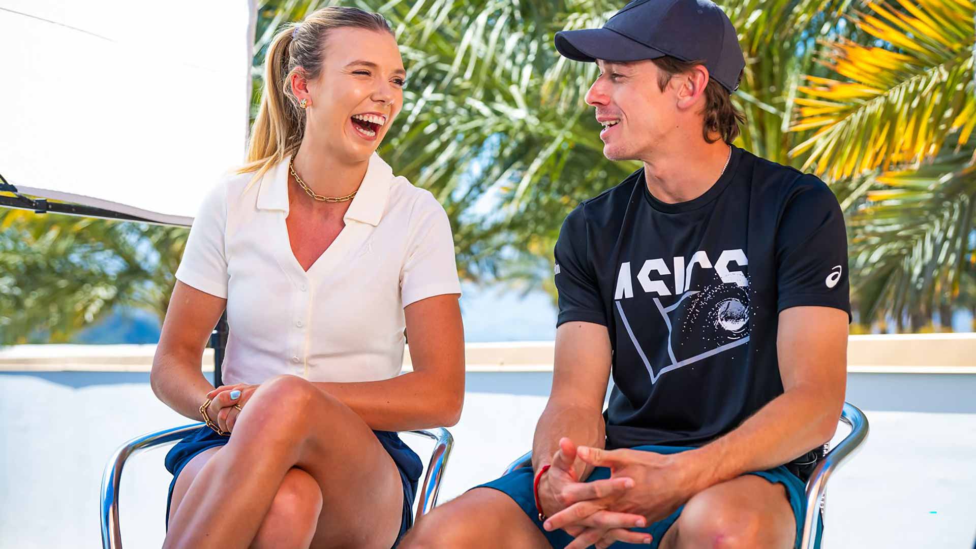 WTA star Katie Boulter shares a laugh with boyfriend Alex de Minaur in Indian Wells.