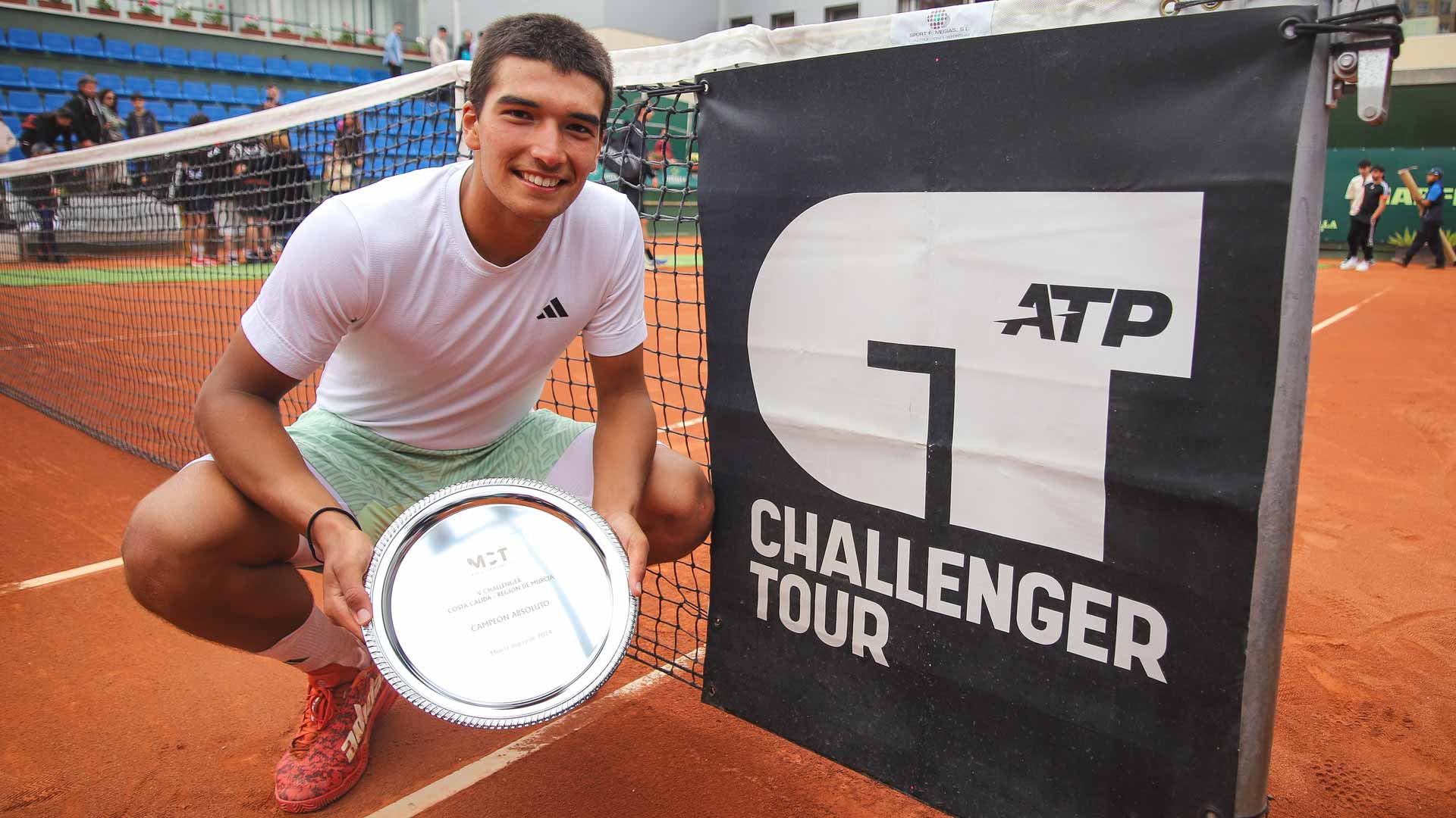 <a href='https://www.atptour.com/en/players/henrique-rocha/r0go/overview'>Henrique Rocha</a> is crowned champion at the Murcia Challenger.