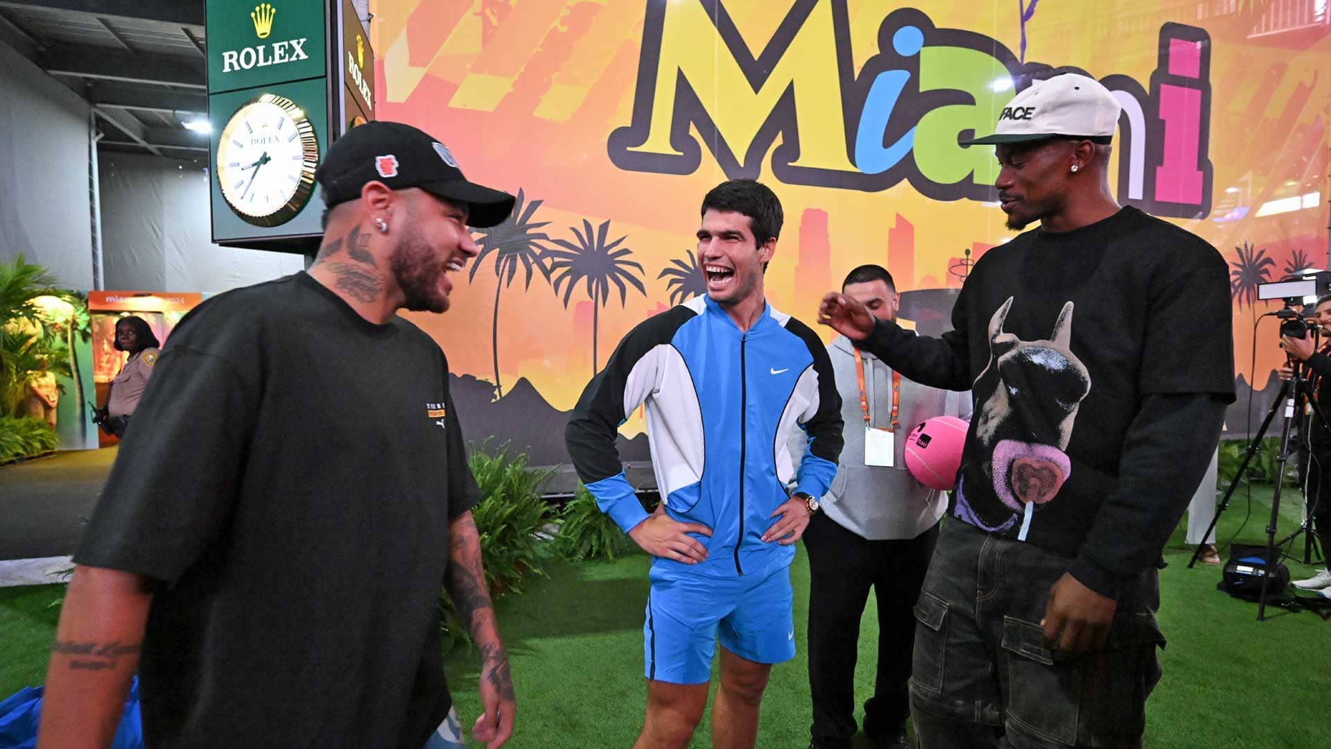 Neymar, Carlos Alcaraz and Jimmy Butler at the 2024 Miami Open presented by Itau.