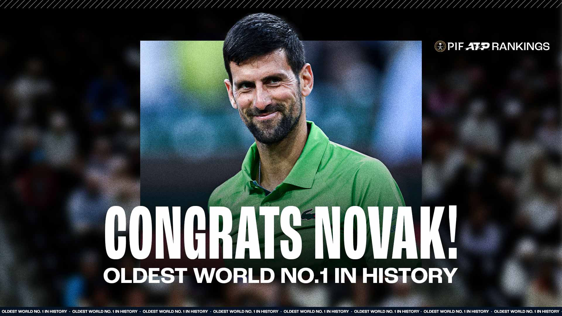 Novak Djokovic comienza este lunes su 419ª semana al frente del PIF ATP Rankings.