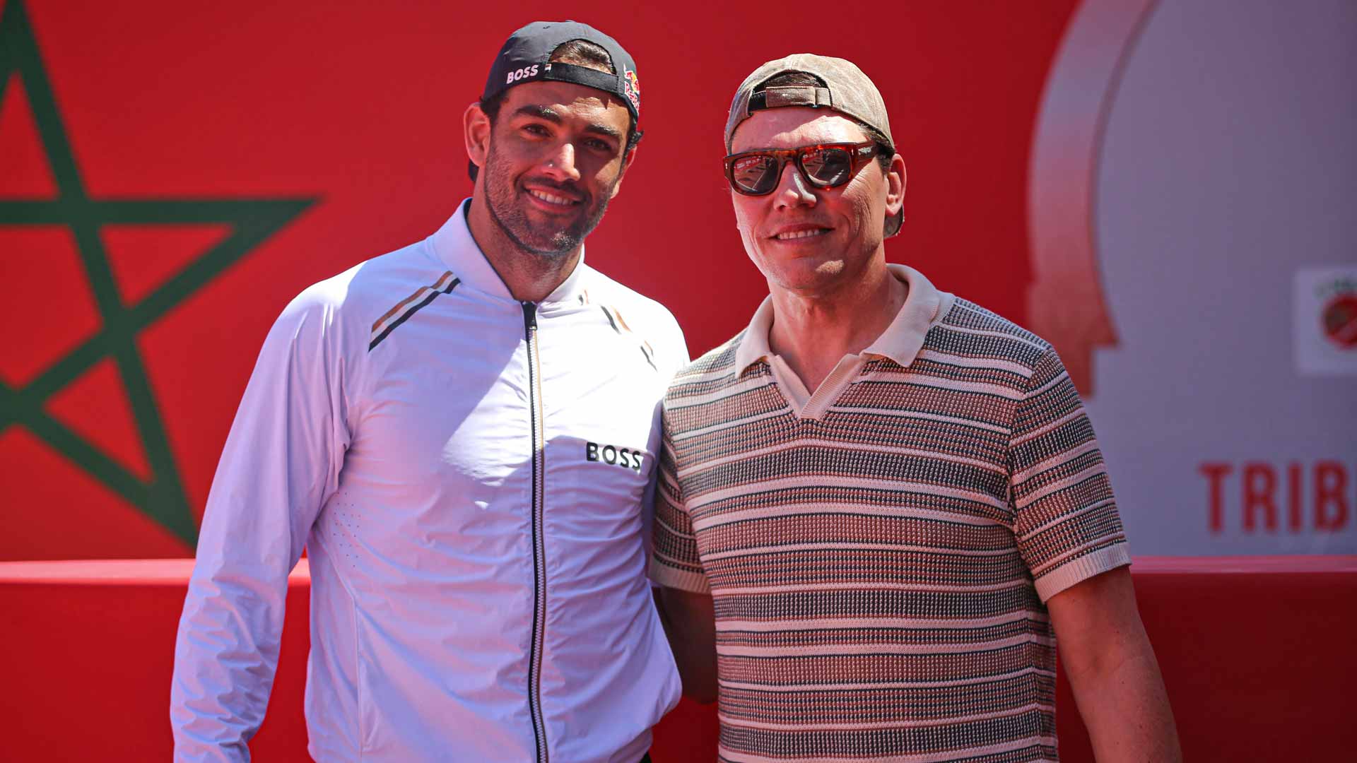 Matteo Berrettini and Tiesto pose for a photo after the Italian's win Tuesday in Marrakech.