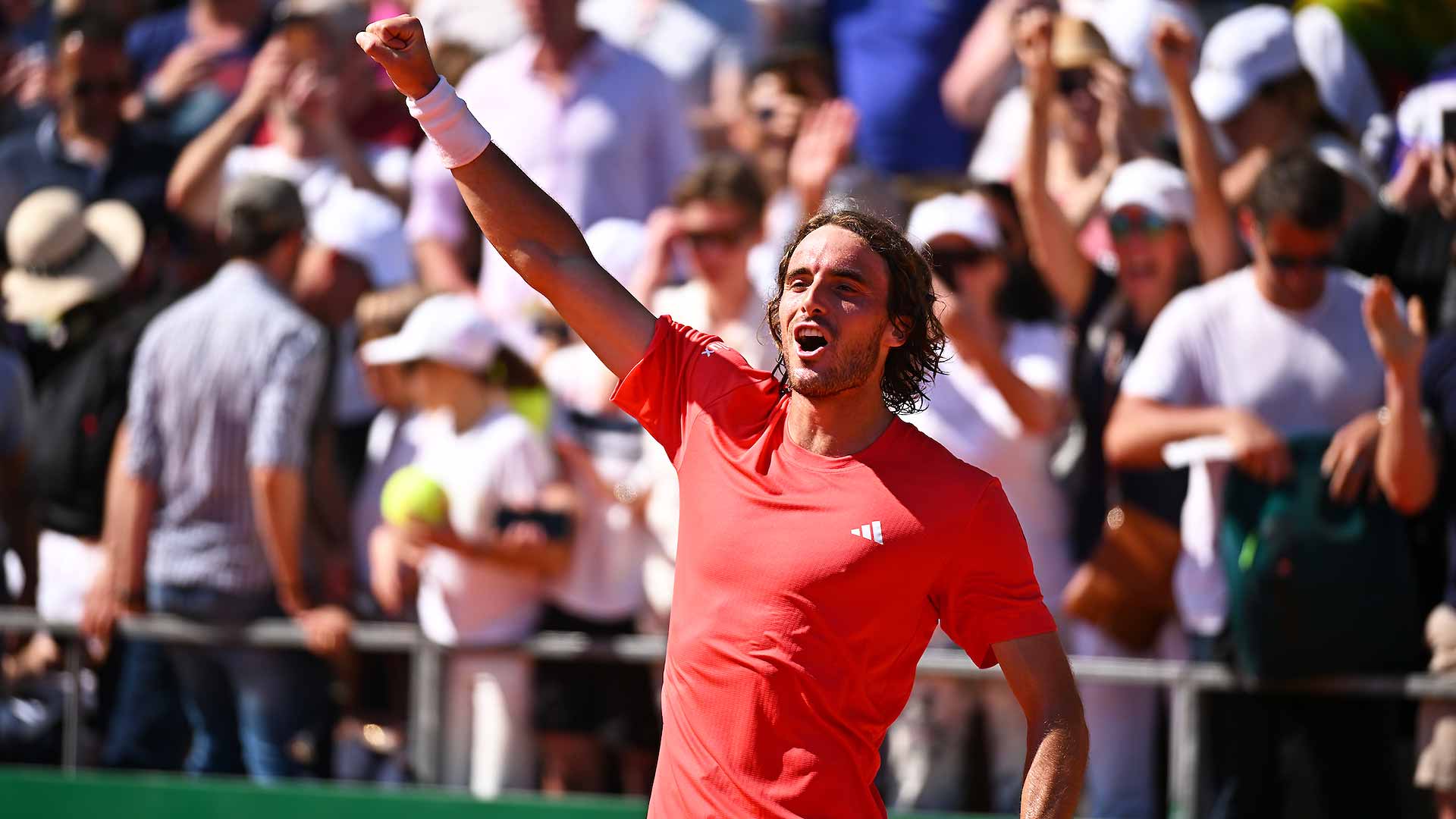 Stefanos Tsitsipas celebrates his rollercoaster win over Alexander Zverev.