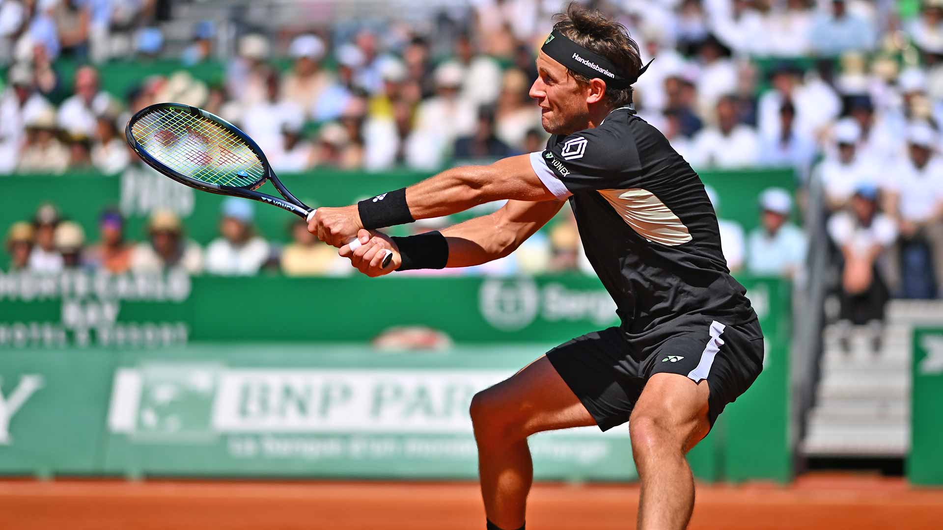 Casper Ruud in action against Stefanos Tsitispas on Sunday in Monte-Carlo.