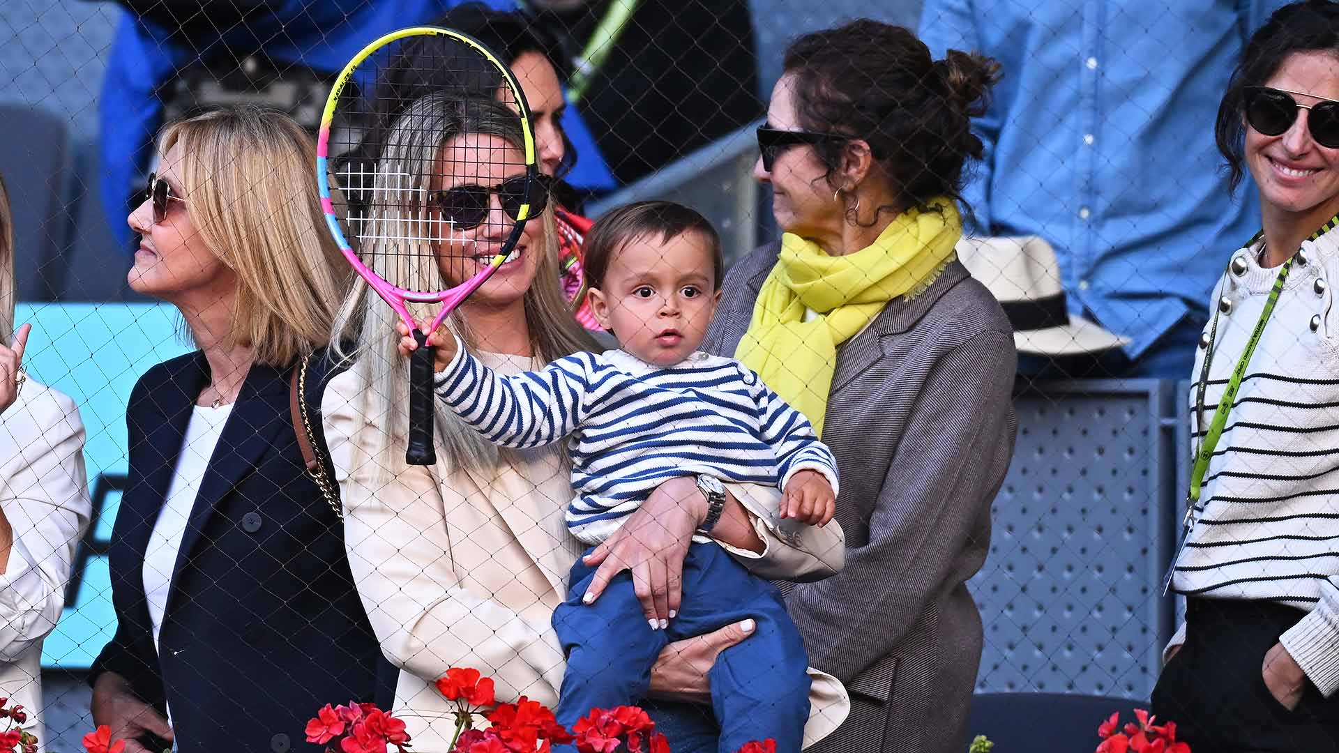 Rafael Nadal's son, Rafael, was courtside for the five-time Madrid champion's opening win Thursday.