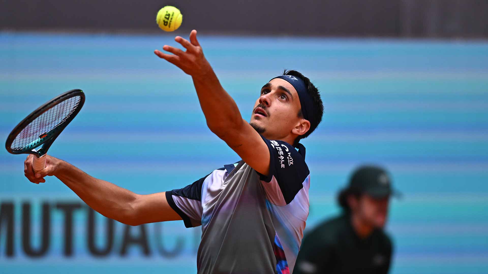 Lorenzo Sonego in action on Thursday at the Mutua Madrid Open.