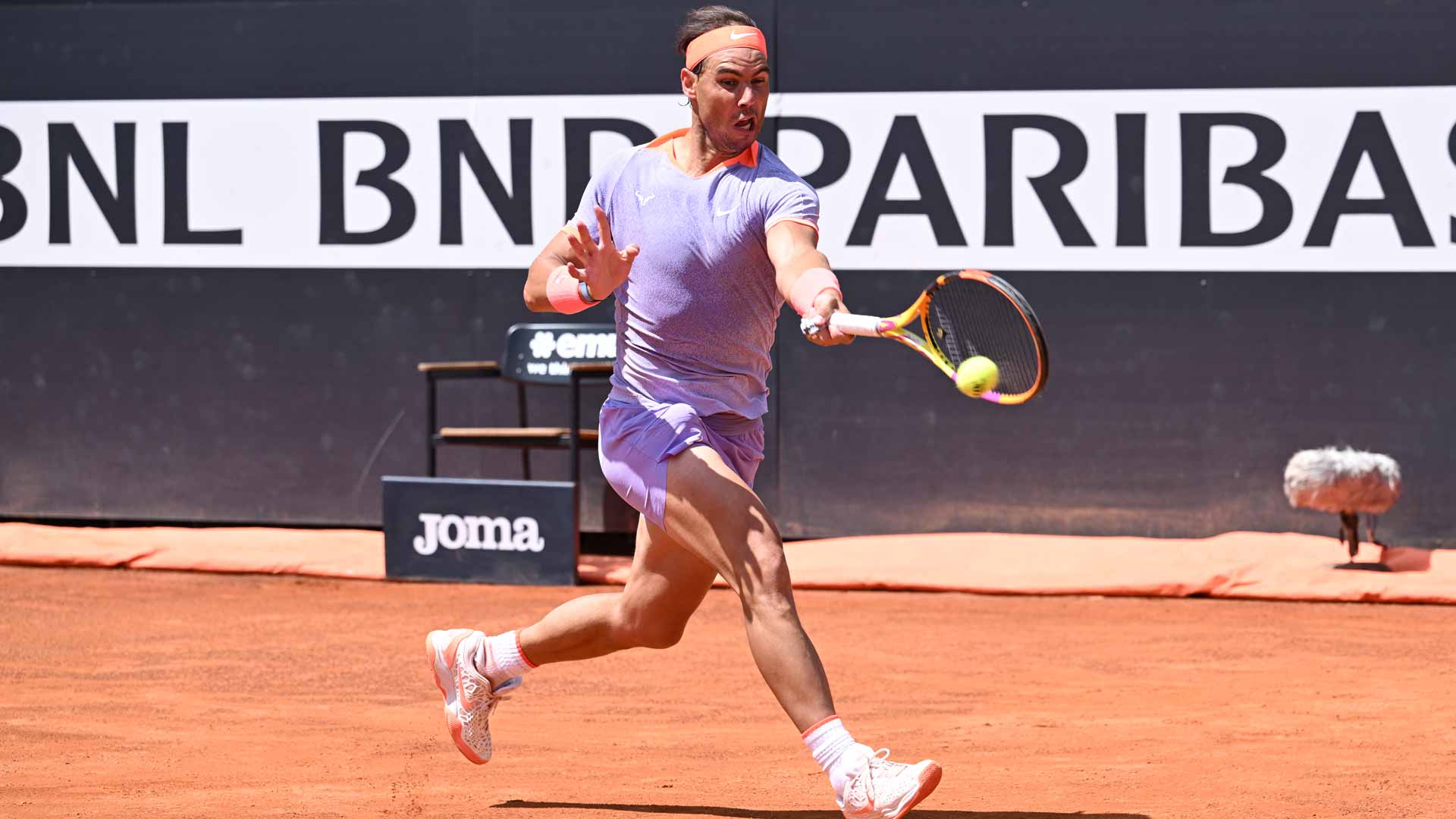 Rafael Nadal hits a forehand during his first-round match against Zizou Bergs Thursday in Rome.