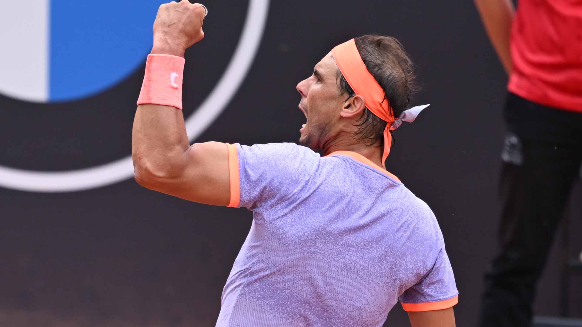 Rafael Nadal celebrates Thursday during his first-round win in Rome against Zizou Bergs.