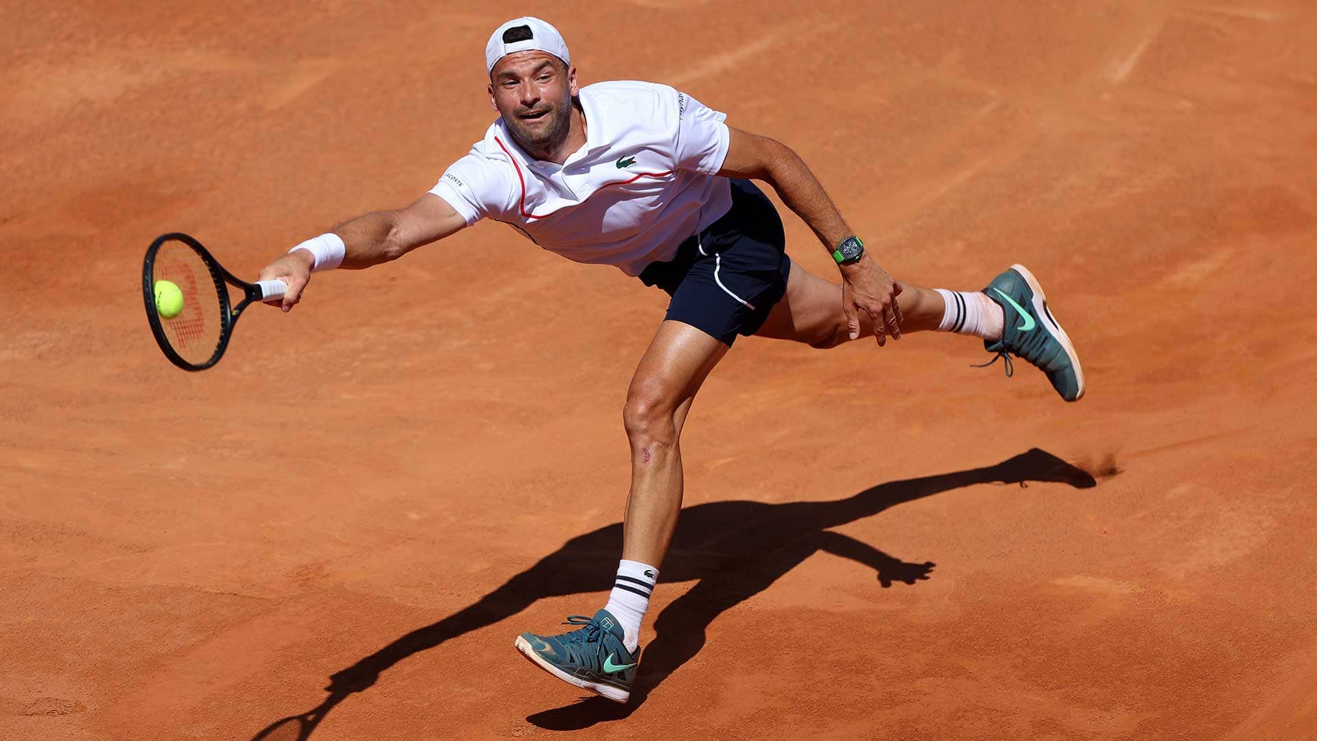 Grigor Dimitrov in action in Rome.