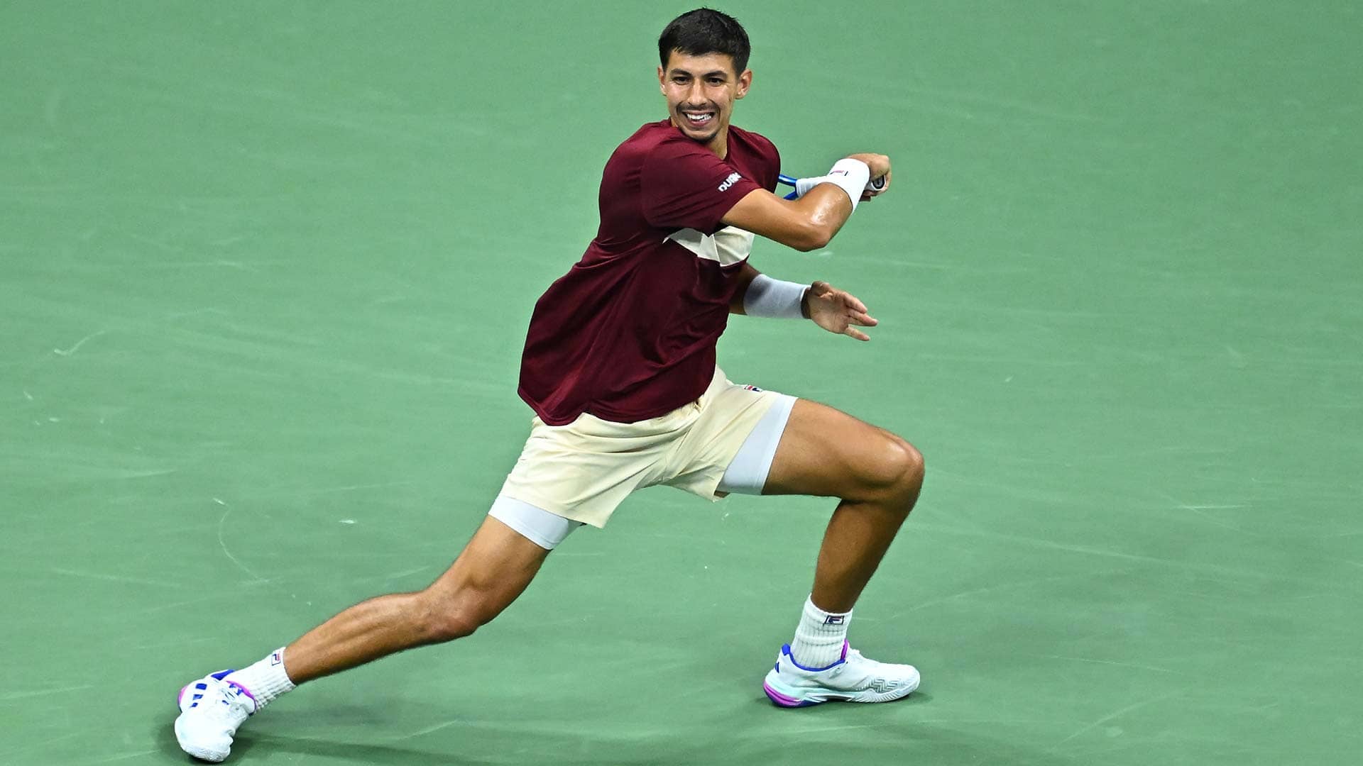 Alexei Popyrin in action against Novak Djokovic on Friday at the US Open.