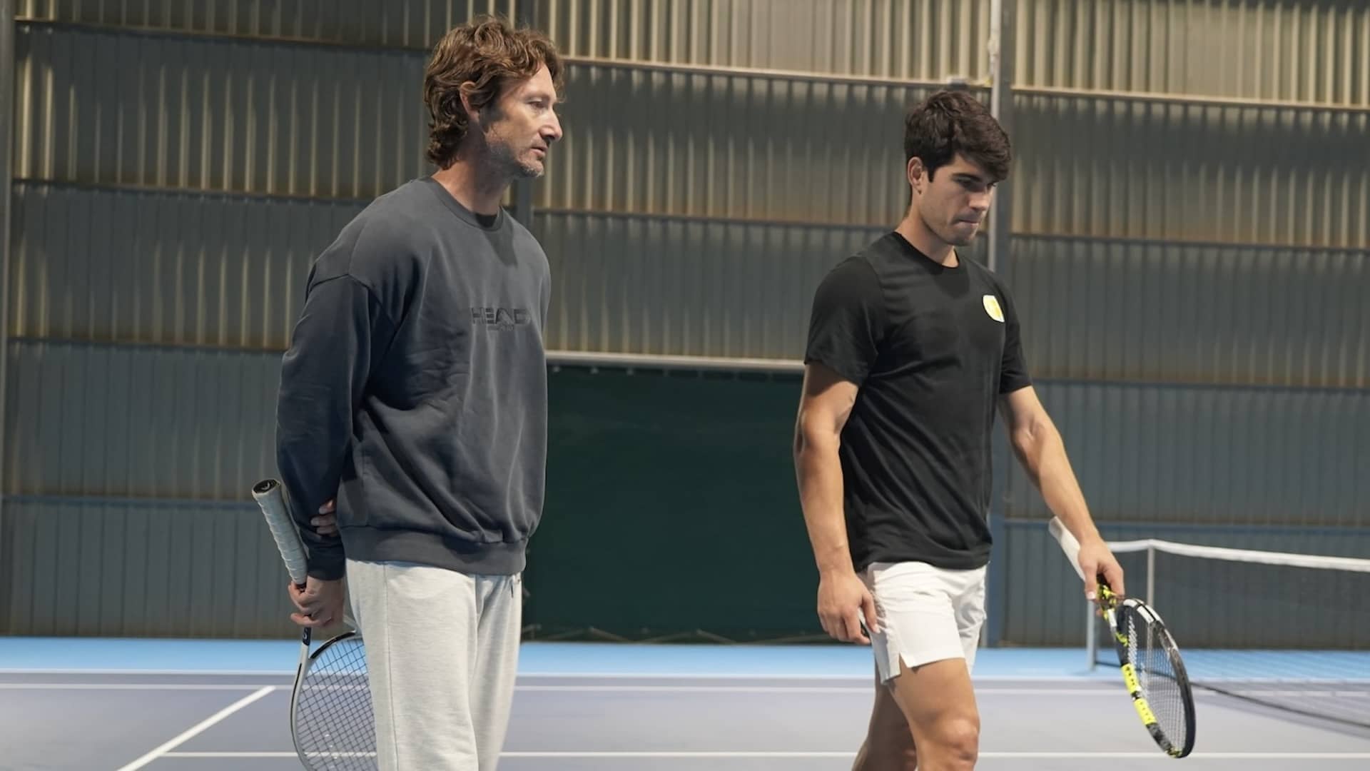 Juan Carlos Ferrero y Carlos Alcaraz, en un entrenamiento esta semana.