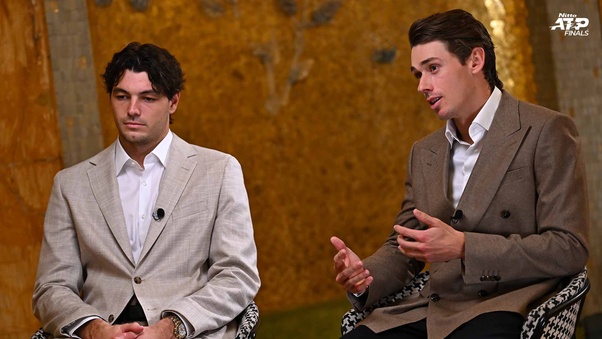 Taylor Fritz and Alex de Minaur share all at the Nitto ATP Finals media day.