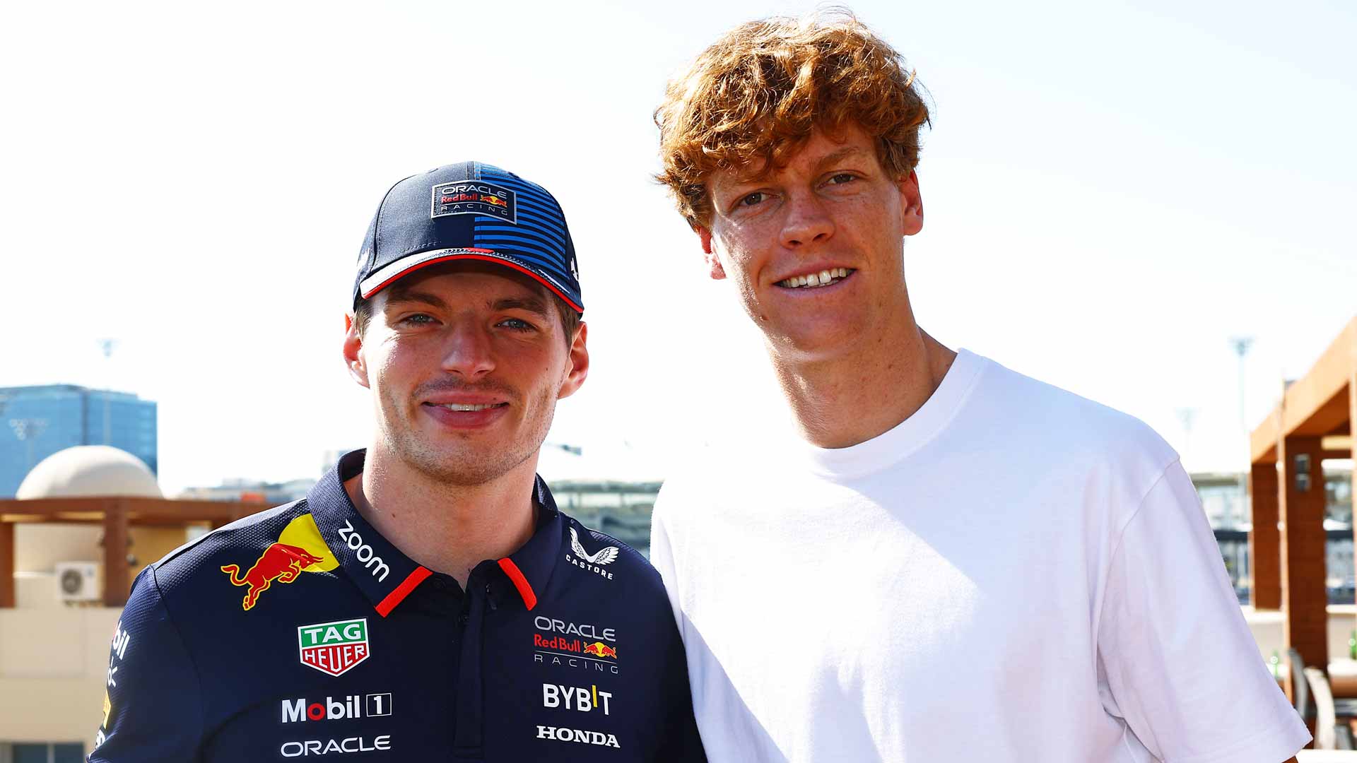 Max Verstappen and Jannik Sinner at the Abu Dhabi Grand Prix on Sunday.