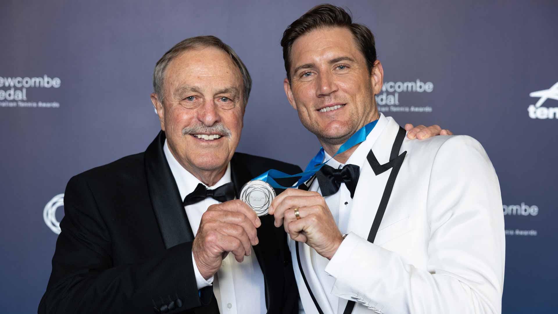 John Newcombe and Newcombe Medal winner Matthew Ebden at the 2024 Australian Tennis Awards.