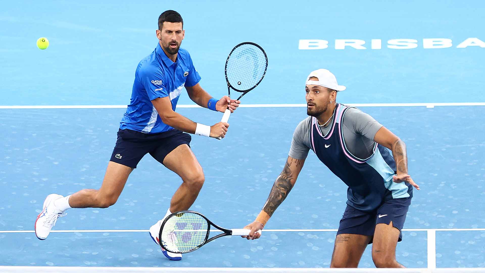 Novak Djokovic and Nick Kyrgios came within two points of victory against doubles top seeds Nikola Mektic and Michael Venus.