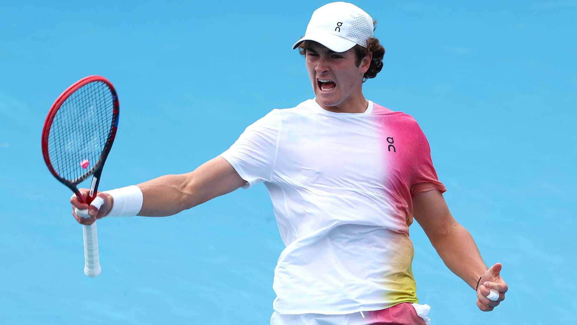 Joao Fonseca in second-round action at the Australian Open.