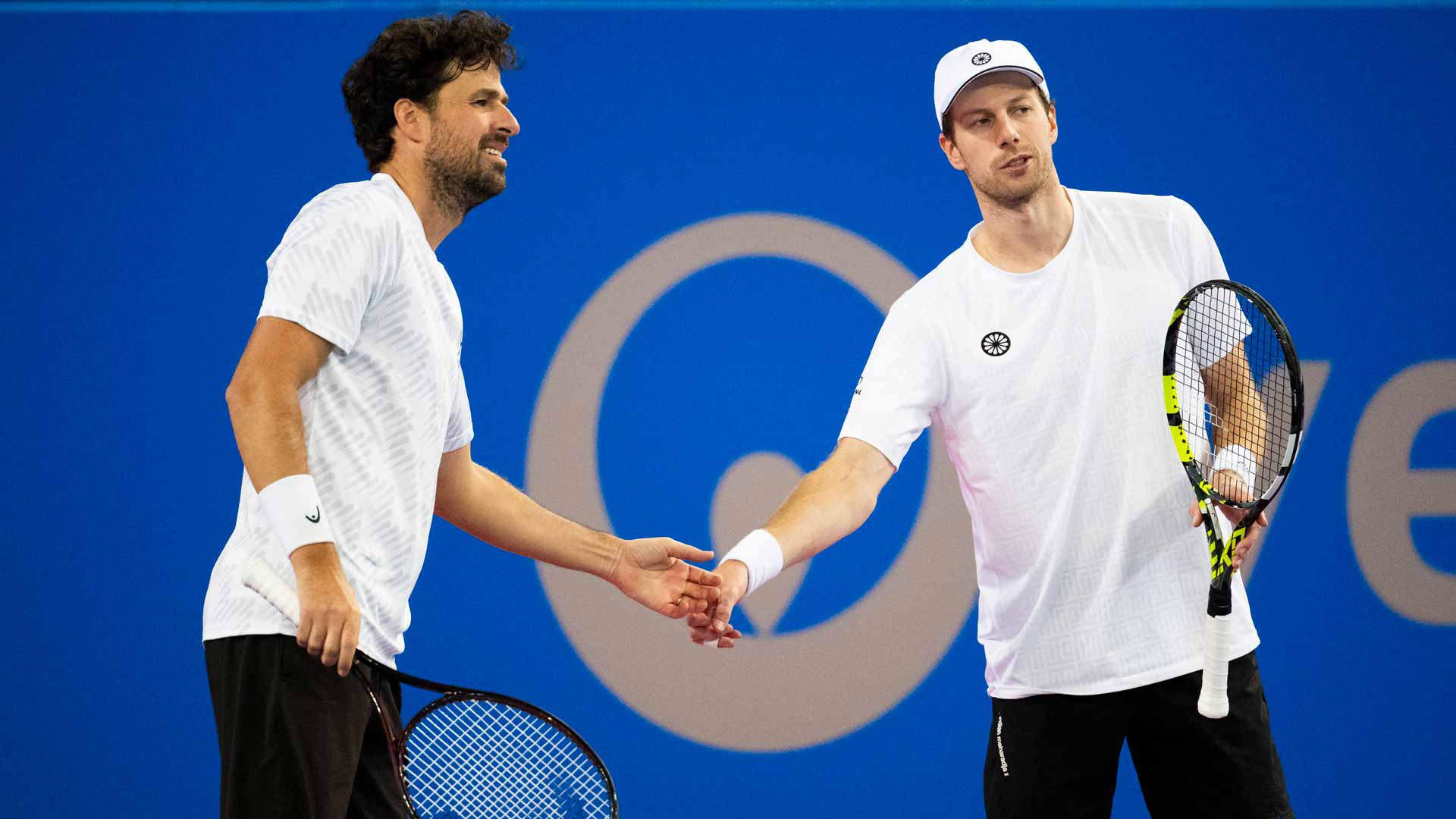 Robin Haase and Botic van de Zandschulp during Sunday's final at the Open Occitanie in Montpellier.