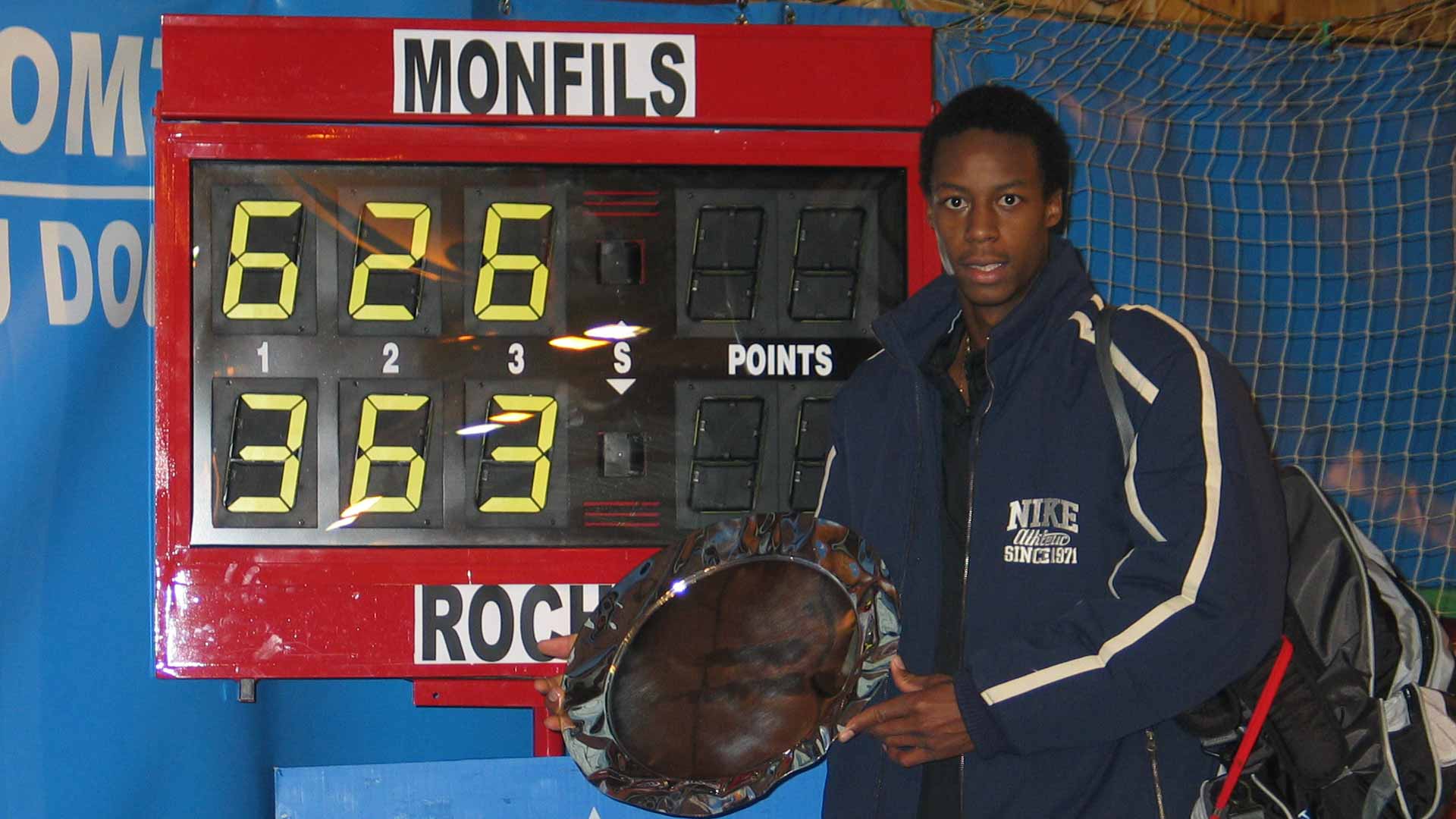 <a href='https://www.atptour.com/en/players/gael-monfils/mc65/overview'>Gael Monfils</a> is crowned champion at the 2005 Besancon Challenger.