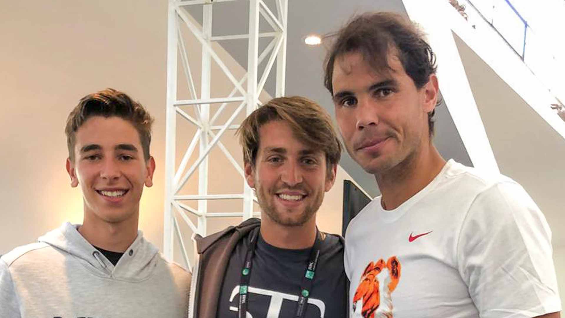 Matteo Gigante, coach Marco Gulisano and Rafael Nadal in Rome in 2019.