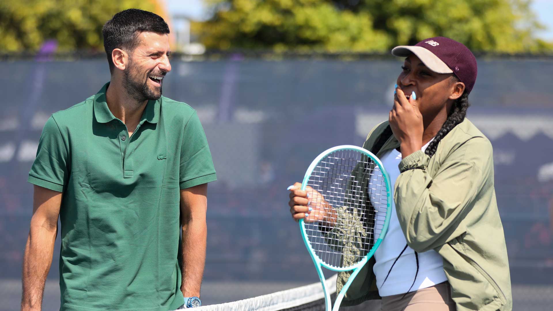 Novak Djokovic and Coco Gauff face off in a giant tennis pong battle at the Miami Open presented by Itau.