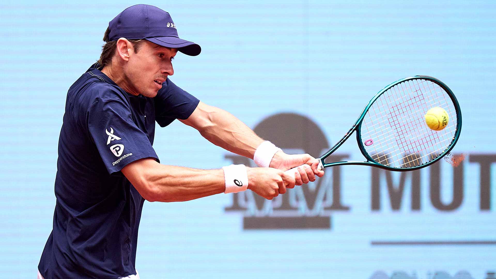 Alex de Minaur in action against Denis Shapovalov on Tuesday at the Mutua Madrid Open.
