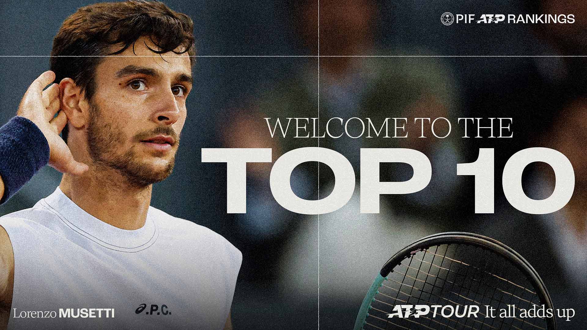Lorenzo Musetti alcanza el Top 10 tras grandes actuaciones sobre arcilla en Montecarlo y Madrid.