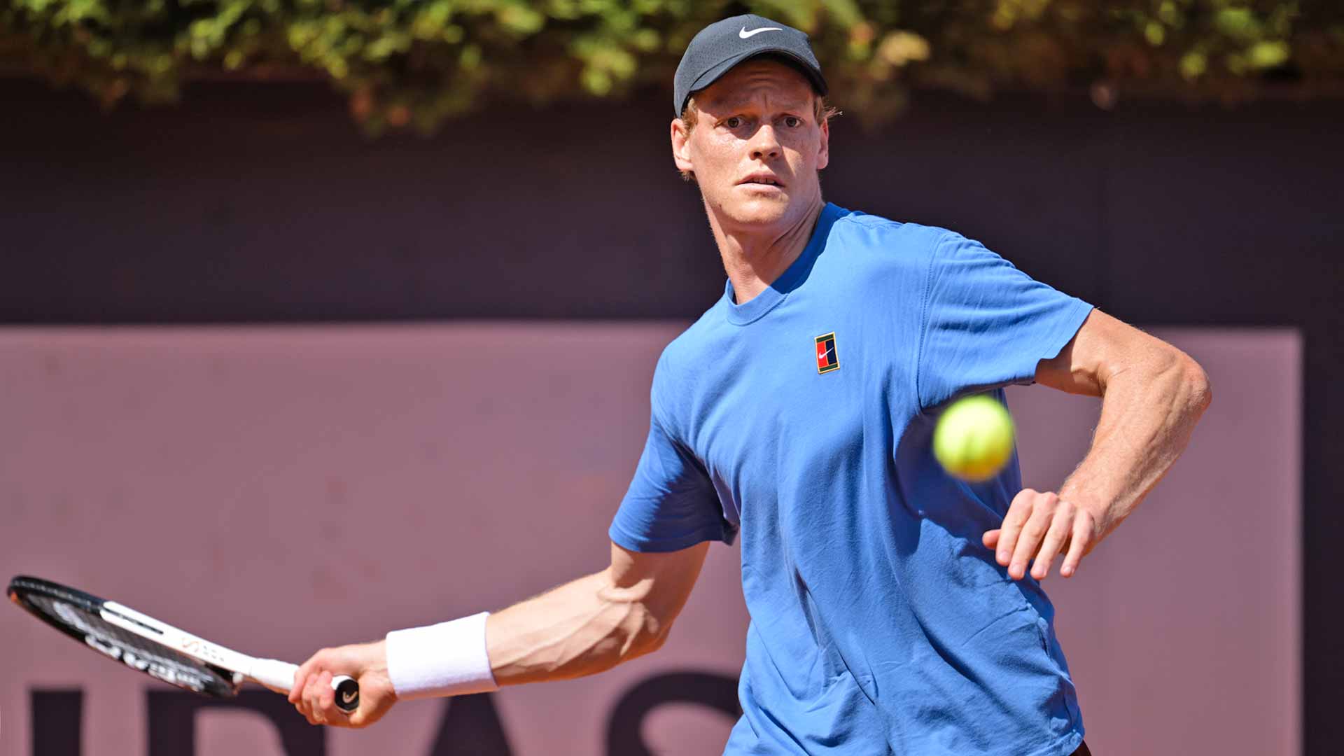 Jannik Sinner during practice at the Internazionali BNL d'Italia.