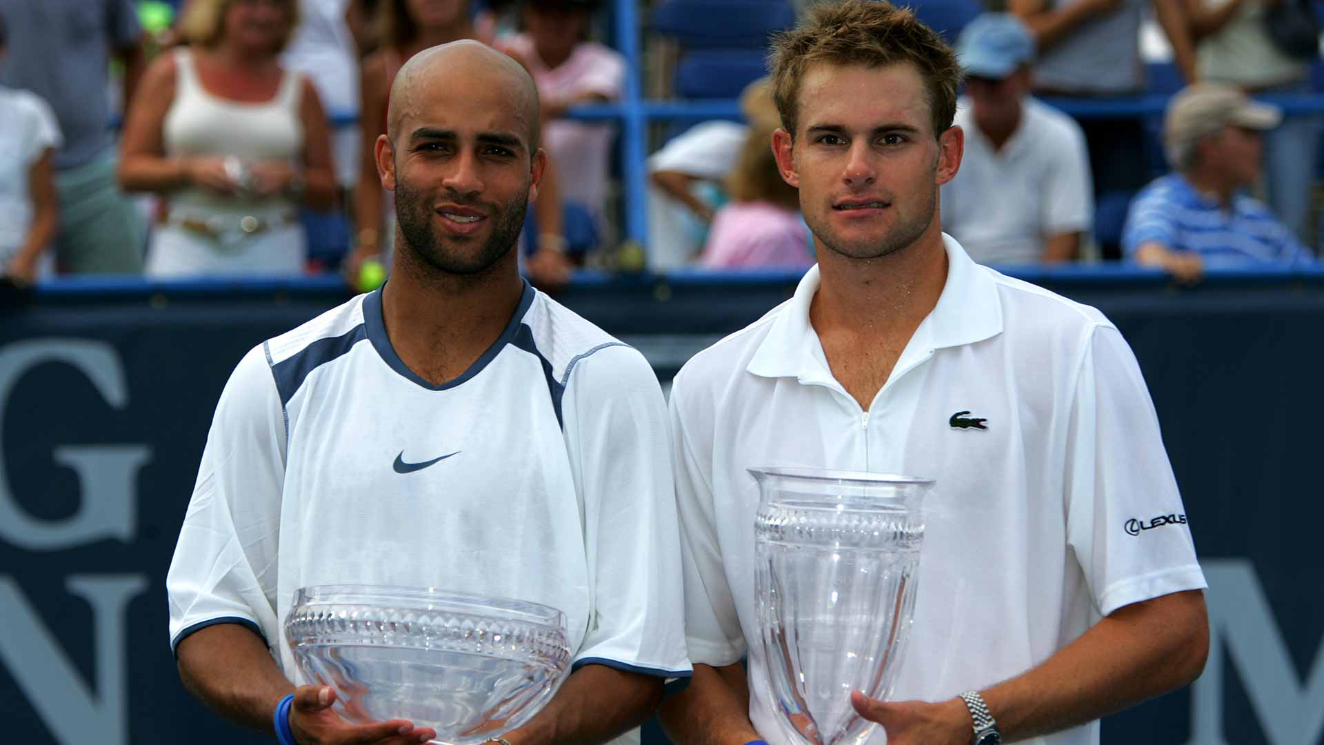 <a href='https://www.atptour.com/en/players/james-blake/b676/overview'>James Blake</a> and <a href='https://www.atptour.com/en/players/andy-roddick/r485/overview'>Andy Roddick</a> (champion) at the 2005 Washington, D.C. trophy ceremony.