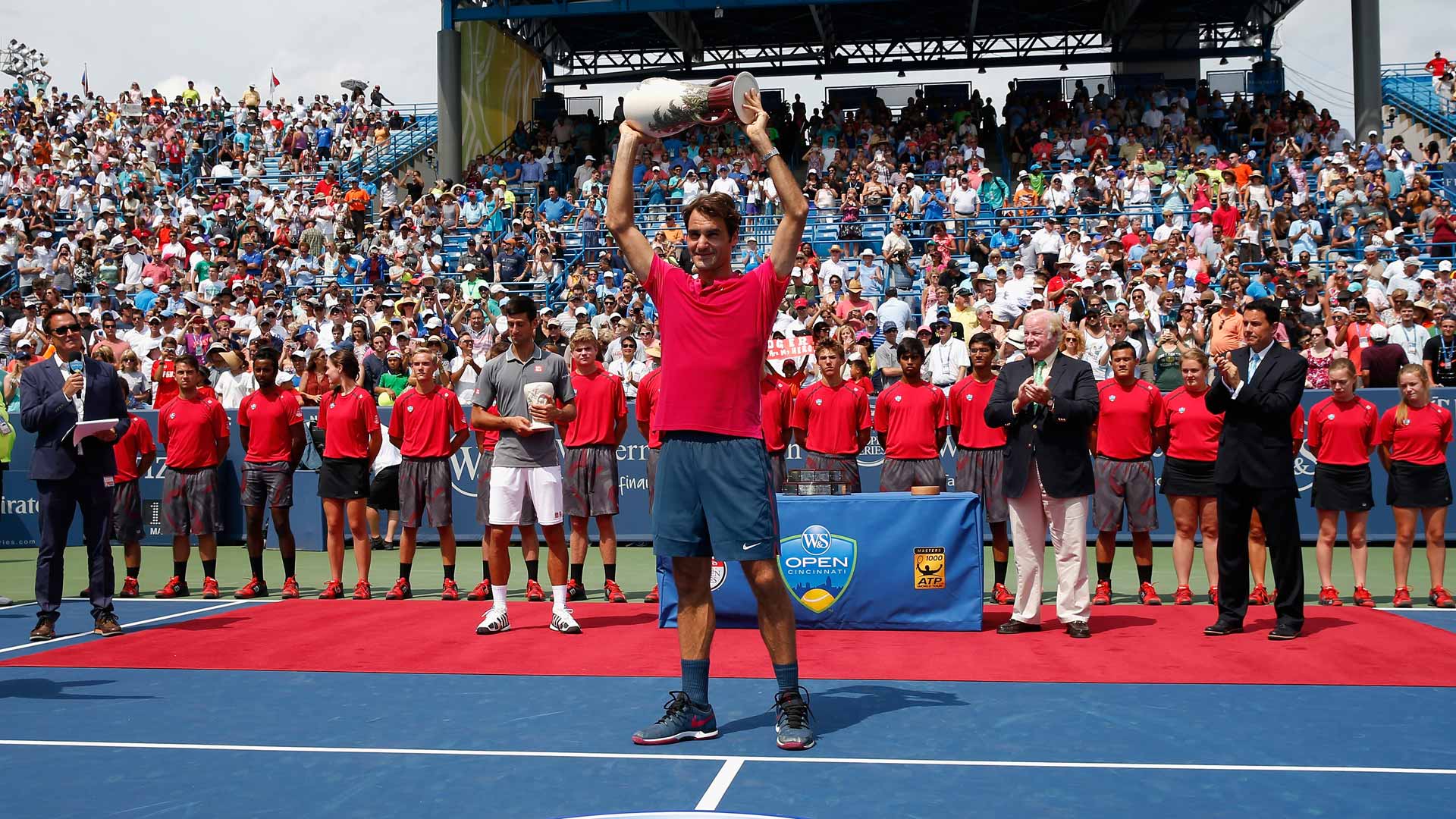 In 2015, Roger Federer wins his seventh and final Cincinnati trophy, defeating Novak Djokovic in the final.