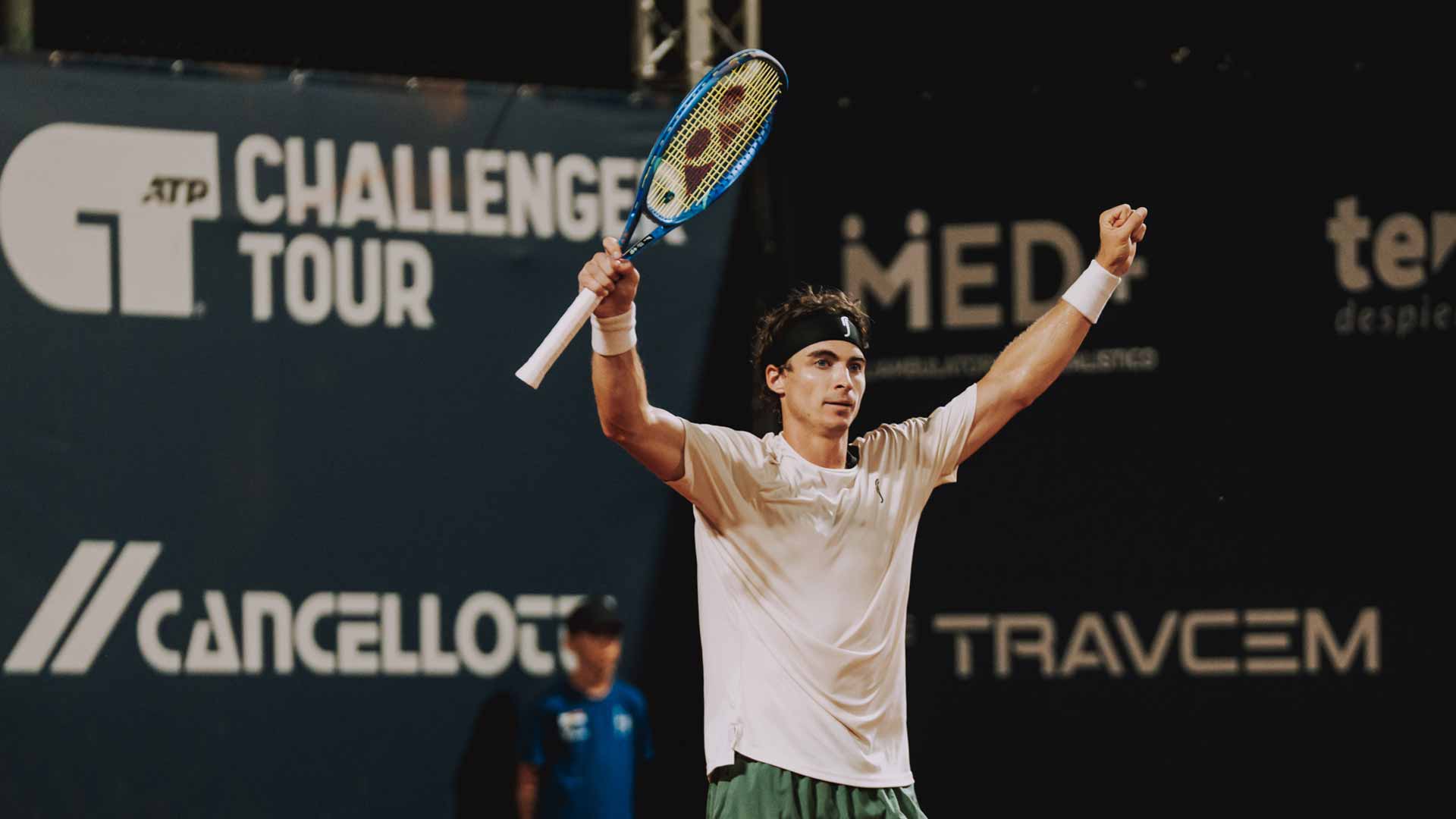<a href='https://www.atptour.com/en/players/timofey-skatov/s0gr/overview'>Timofey Skatov</a> celebrates winning the Todi Challenger.