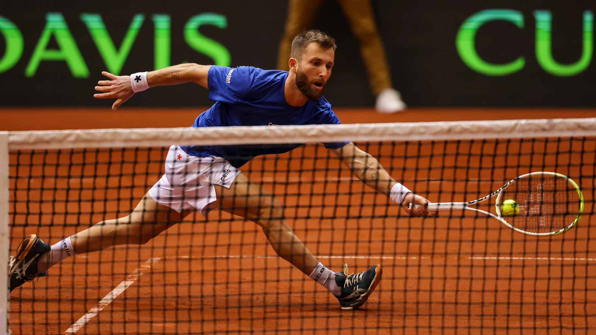 <a href='https://www.atptour.com/en/players/corentin-moutet/mw02/overview'>Corentin Moutet</a> earns his first Davis Cup match win.