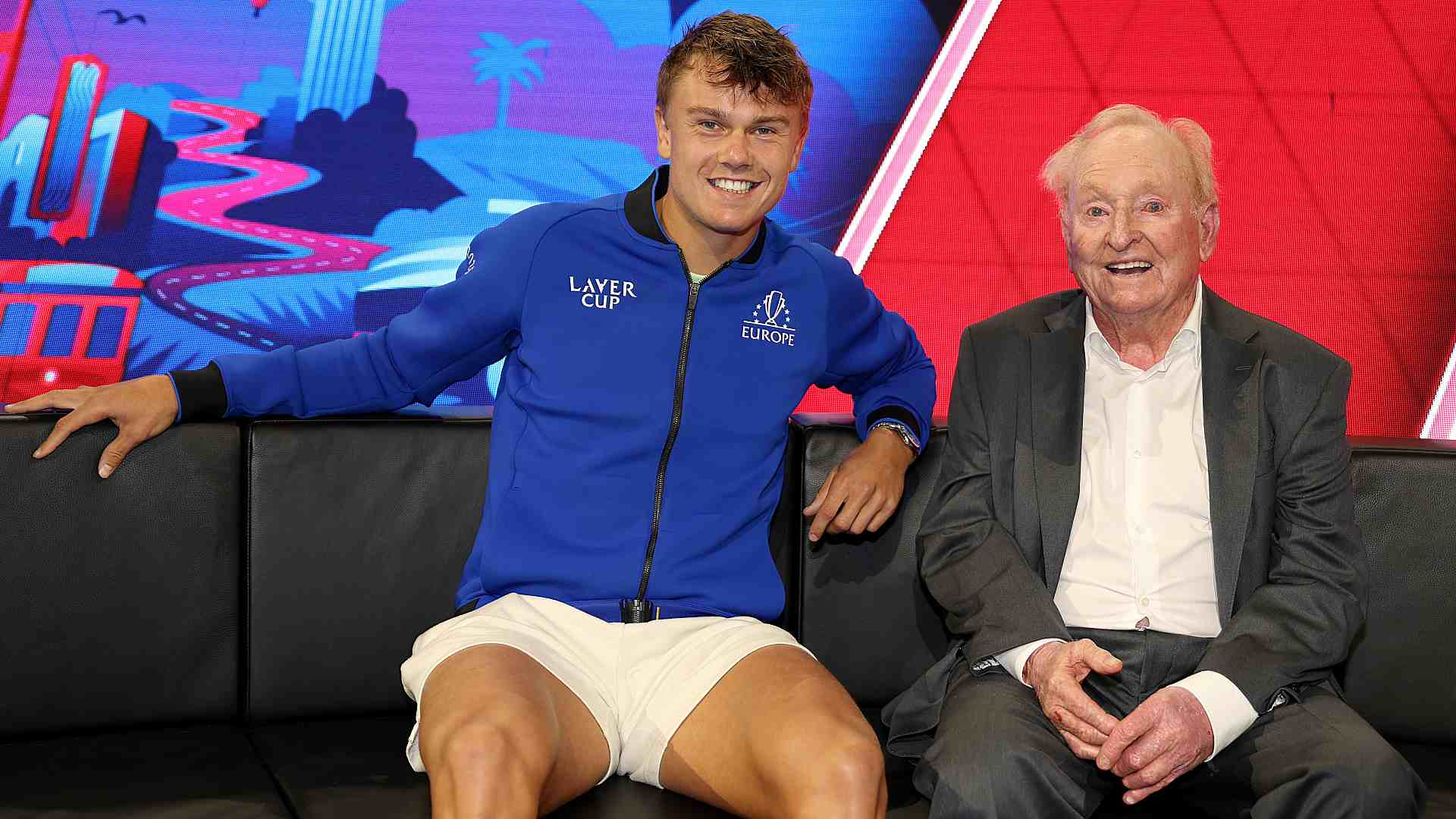 <a href='https://www.atptour.com/en/players/holger-rune/r0dg/overview'>Holger Rune</a> with <a href='https://www.atptour.com/en/players/rod-laver/l058/overview'>Rod Laver</a> ahead of the <a href='https://www.atptour.com/en/tournaments/laver-cup/9210/overview'>Laver Cup</a>.
