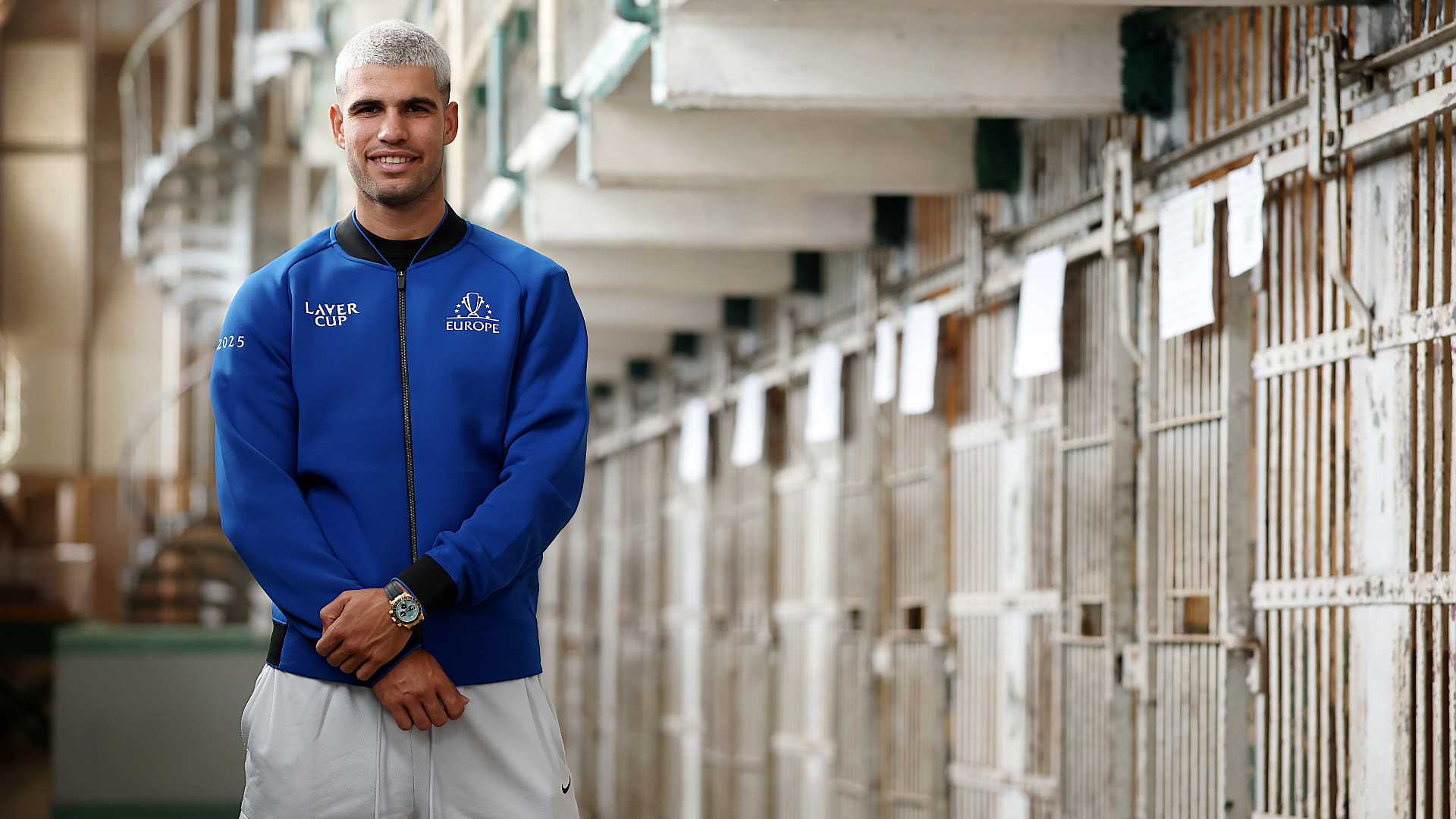 Carlos Alcaraz visits Alcatraz Island in San Francisco.