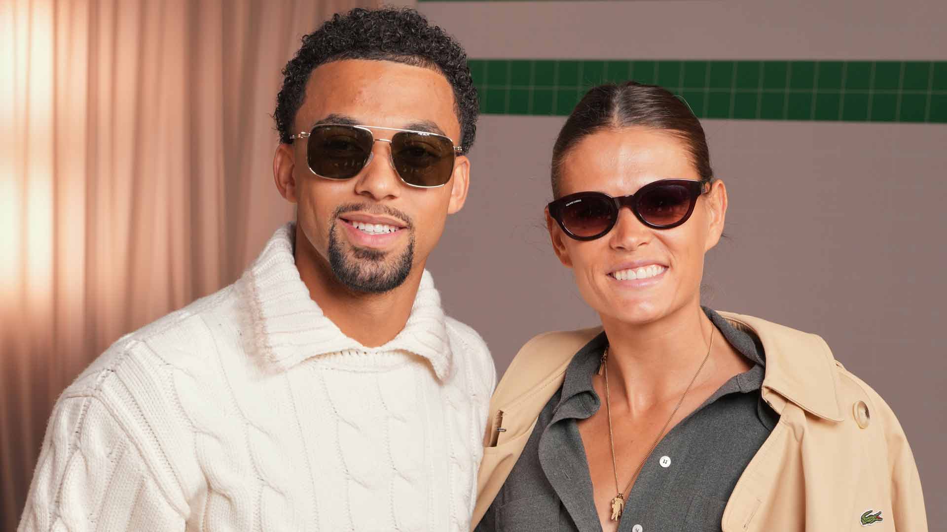 <a href='https://www.atptour.com/en/players/arthur-fils/f0f1/overview'>Arthur Fils</a> and Chloe Paquet at the Lacoste Spring-Summer 26 Runway Show during Paris Fashion Week.