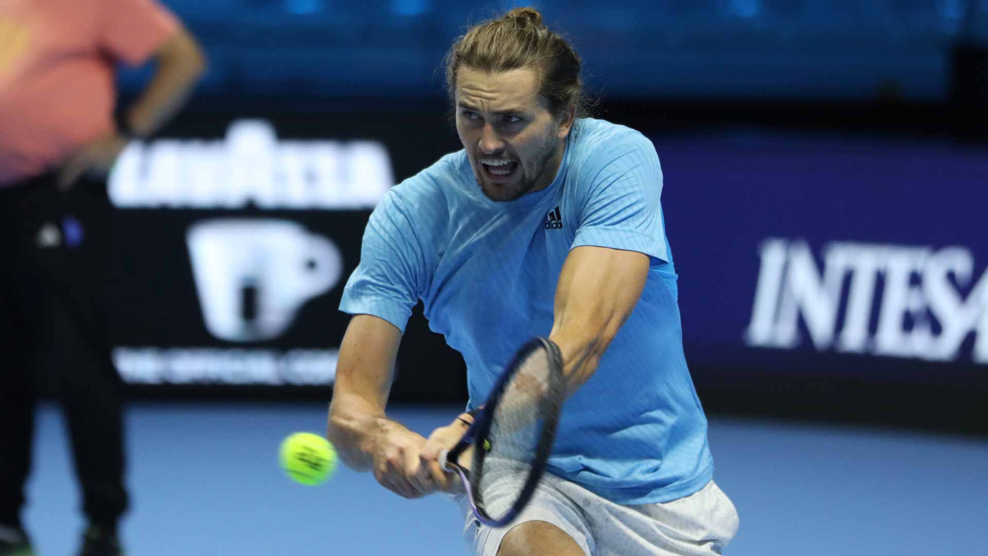 <a href='https://www.atptour.com/en/players/alexander-zverev/z355/overview'>Alexander Zverev</a> at the <a href='https://www.atptour.com/en/tournaments/nitto-atp-finals/605/overview'>Nitto ATP Finals</a>.