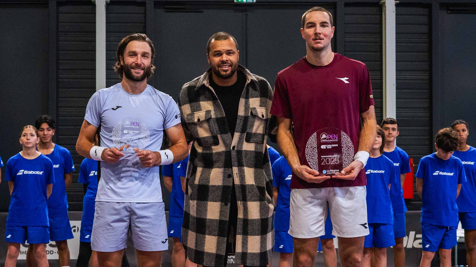 From left to right, <a href='https://www.atptour.com/en/players/liam-broady/bi23/overview'>Liam Broady</a>, former No. 5 <a href='https://www.atptour.com/en/players/jo-wilfried-tsonga/t786/overview'>Jo-Wilfried Tsonga</a>, and Lyon champion <a href='https://www.atptour.com/en/players/jan-lennard-struff/sl28/overview'>Jan-Lennard Struff</a>.