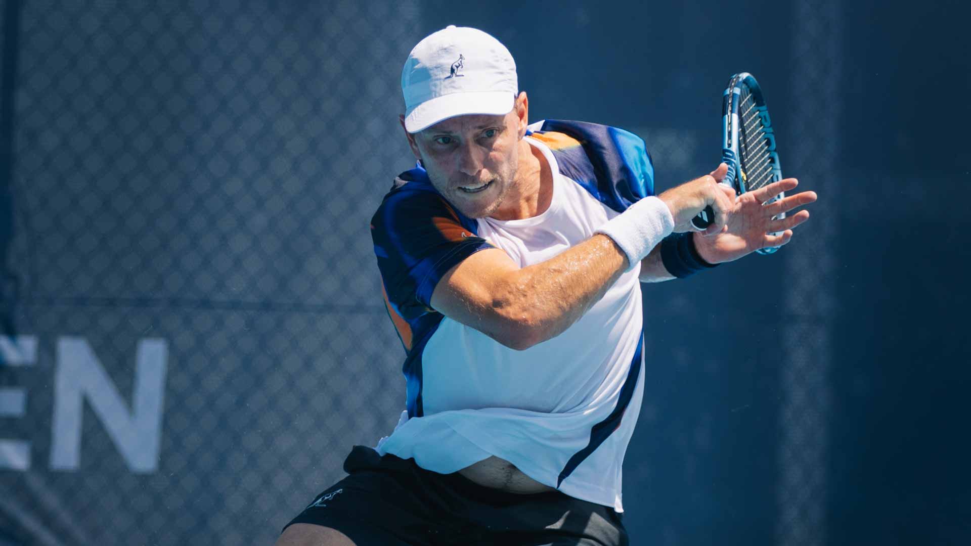 <a href='https://www.atptour.com/en/players/james-duckworth/d994/overview'>James Duckworth</a> during the Sydney Challenger final.