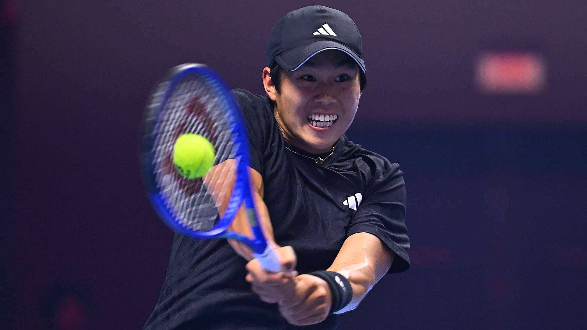 <a href='https://www.atptour.com/en/players/learner-tien/t0ha/overview'>Learner Tien</a> in action in the final in Jeddah.