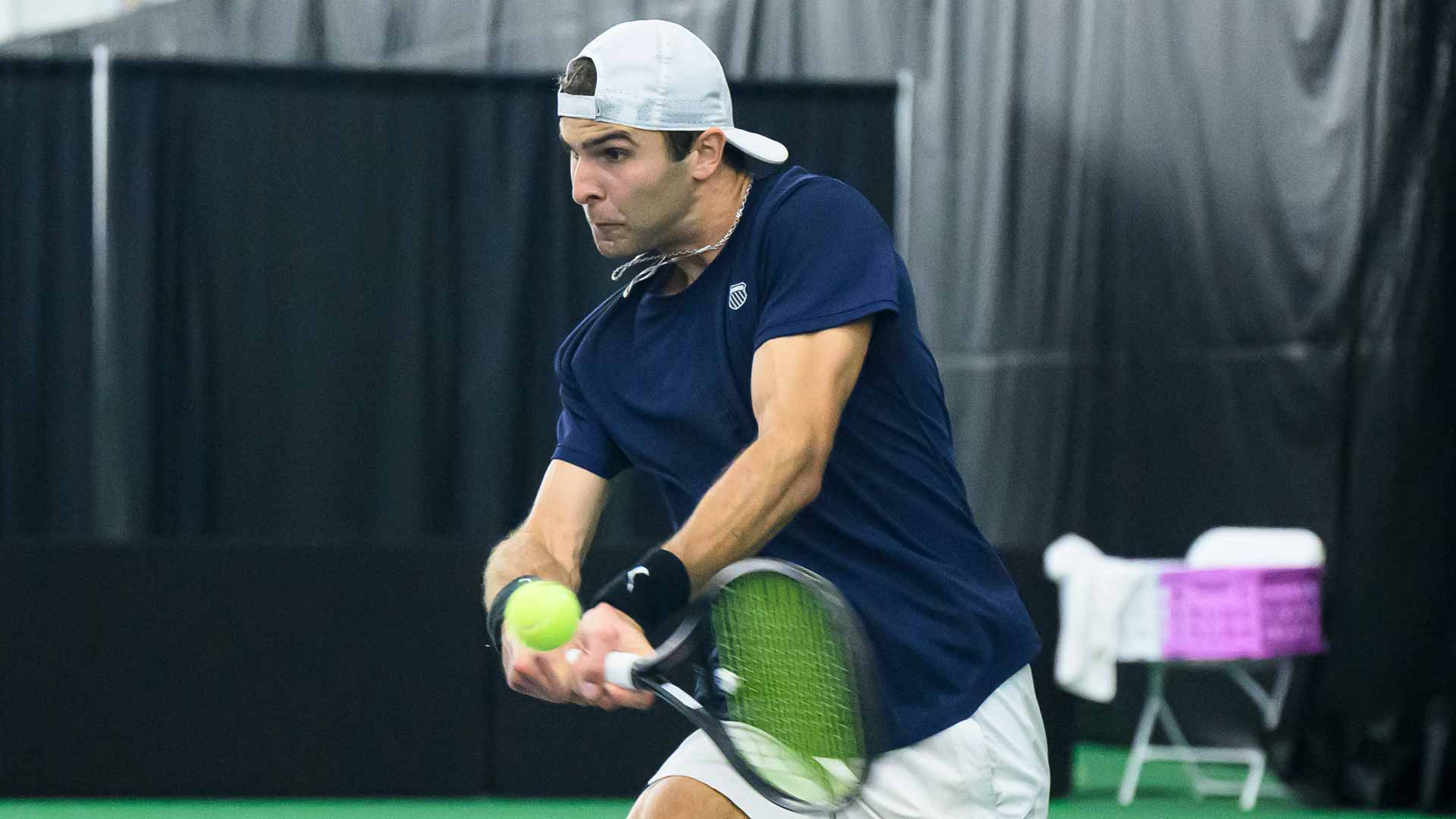 <a href='https://www.atptour.com/en/players/stefan-dostanic/d0d4/overview'>Stefan Dostanic</a> in action at the Baton Rouge Challenger.