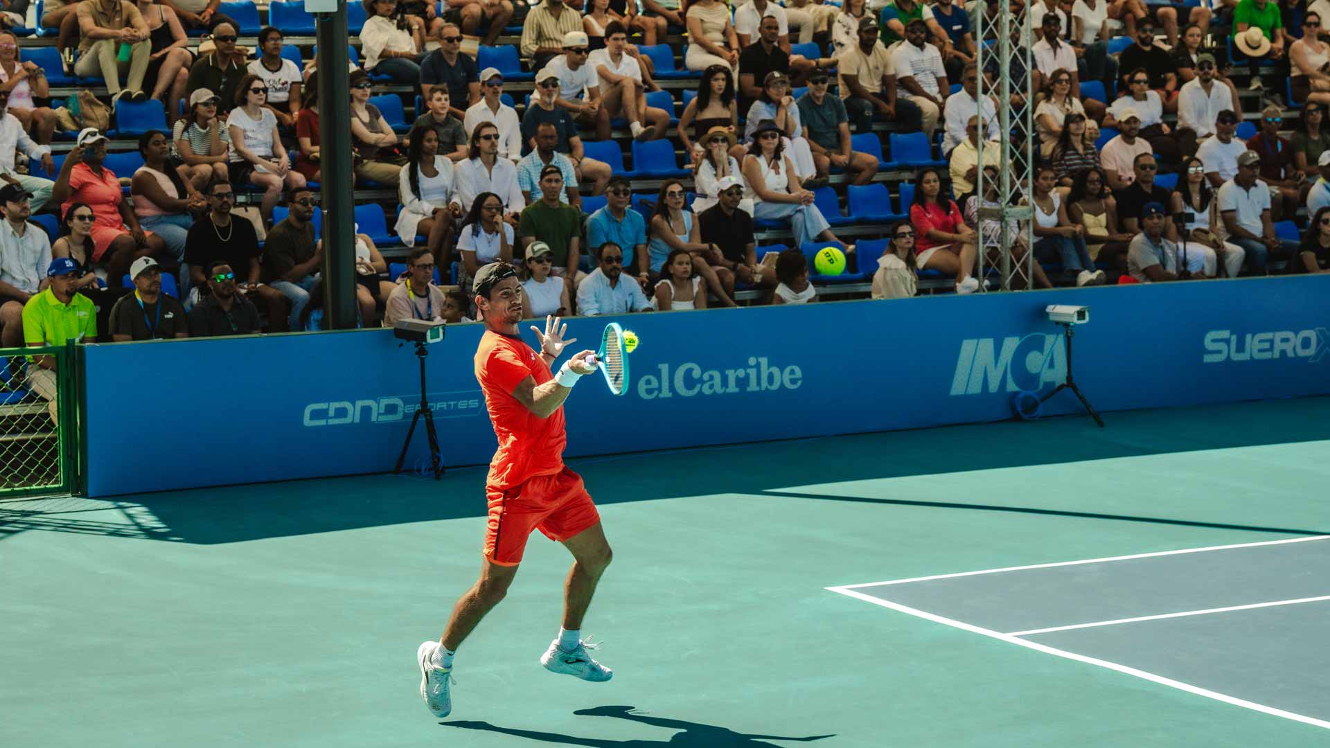 <a href='https://www.atptour.com/en/players/mariano-navone/n0bs/overview'>Mariano Navone</a> in action at the Cap Cana Challenger.