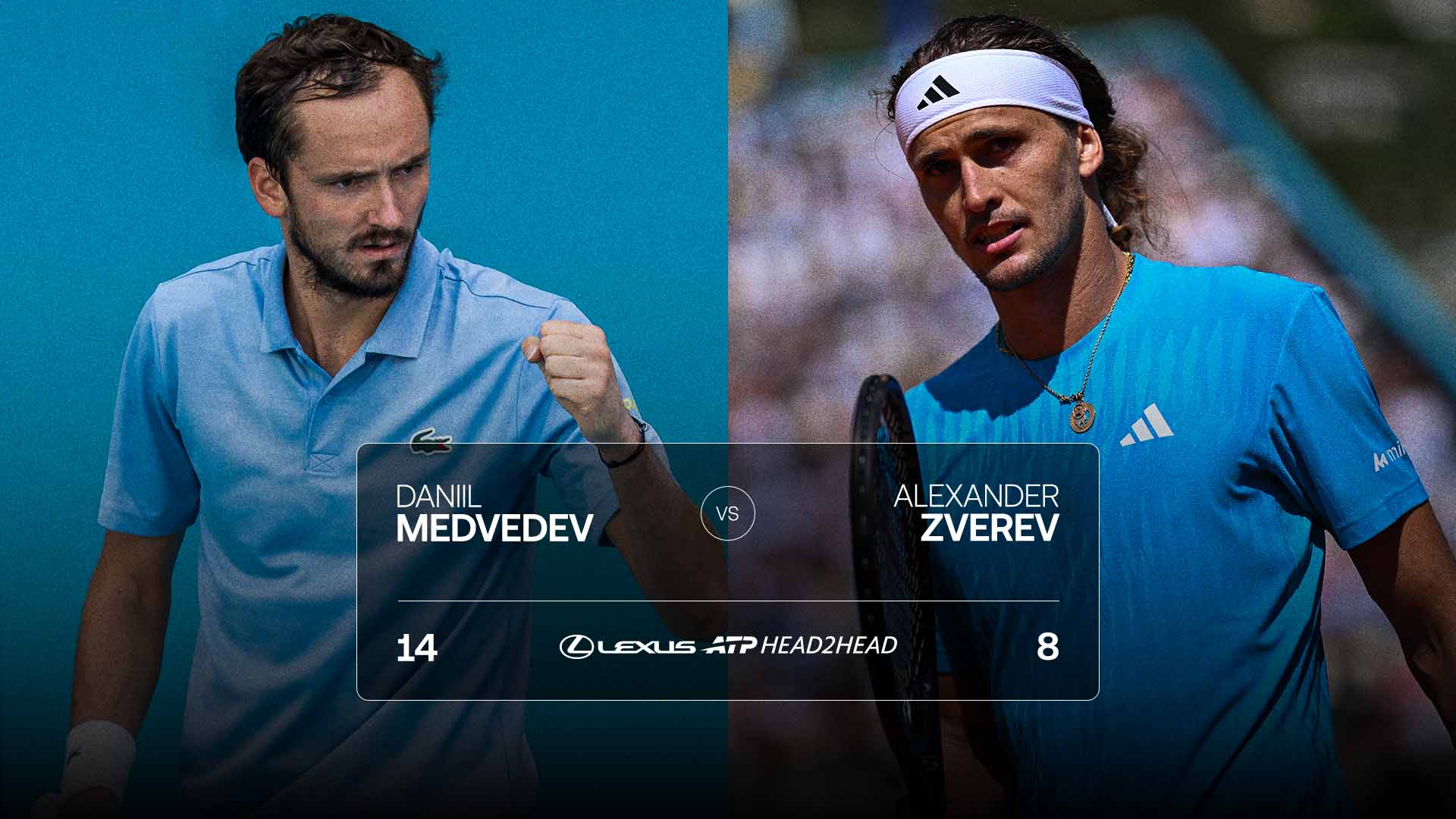 Daniil Medvedev and Alexander Zverev have contested 22 Lexus ATP Head2Head matches.