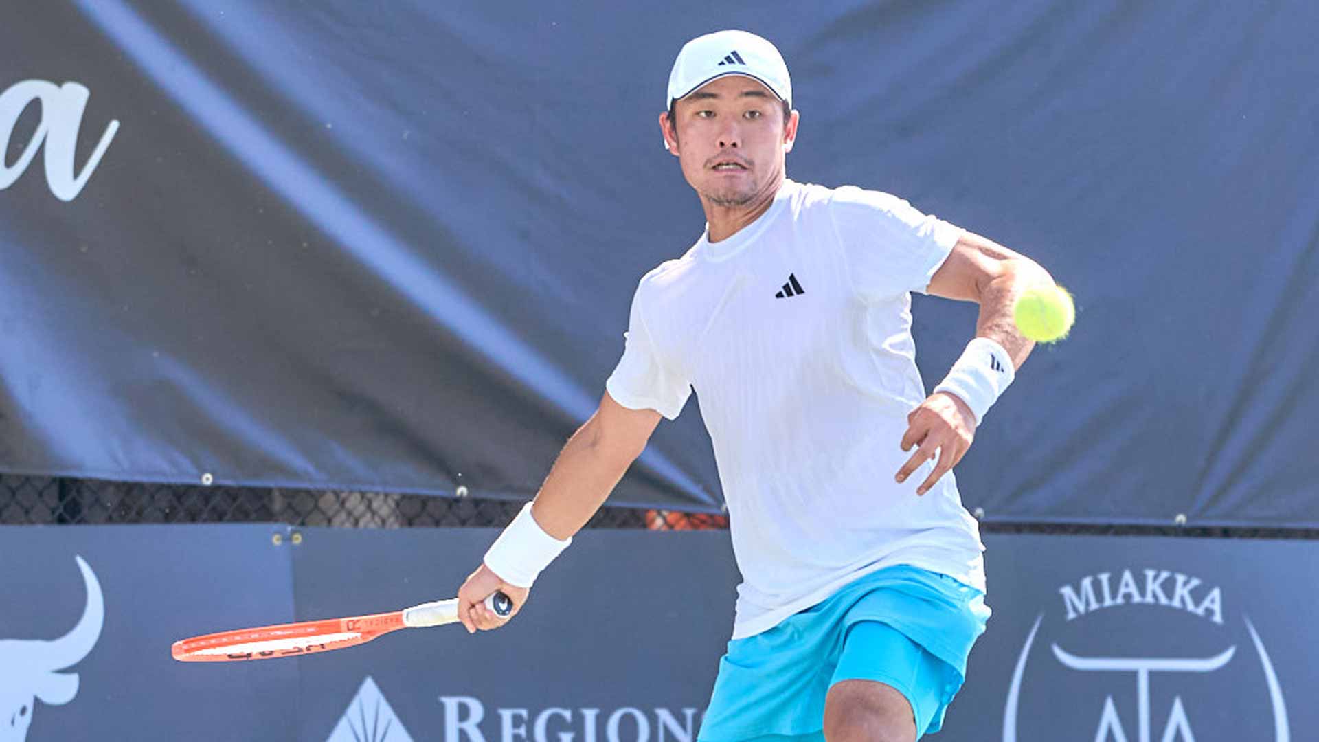 Wu Yibing in action at the ATP Challenger 75 event in Sarasota, Florida.