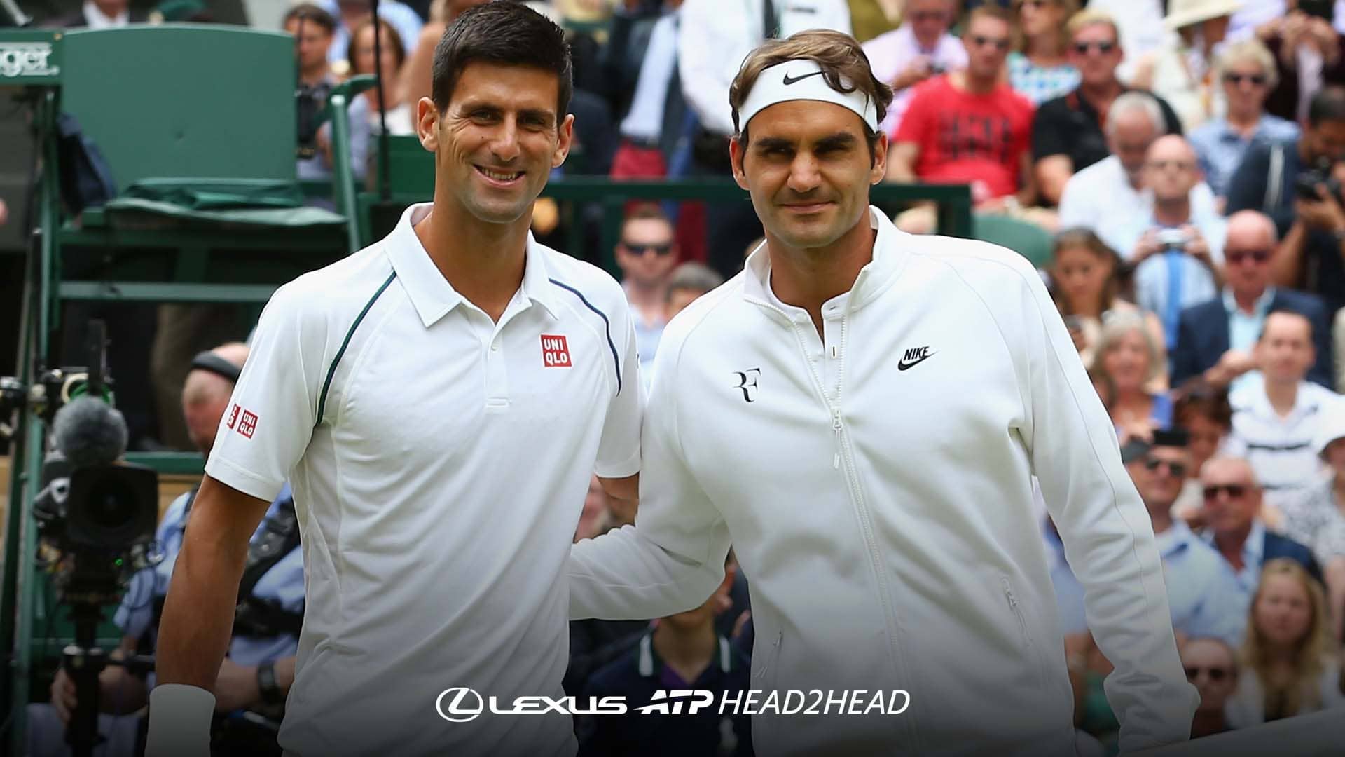 Novak Djokovic and Roger Federer prior to the 2015 Wimbledon final.