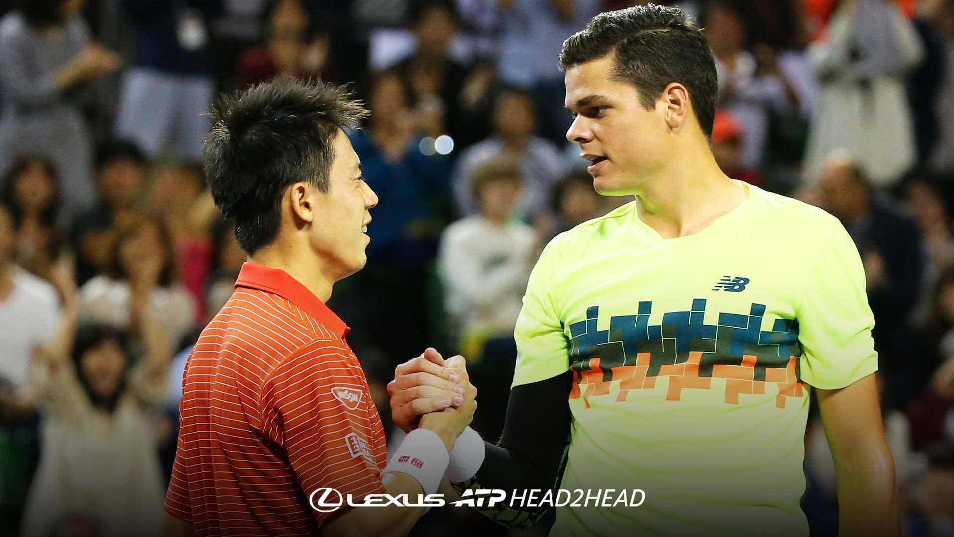 Kei Nishikori and Milos Raonic after the 2014 final in Tokyo.