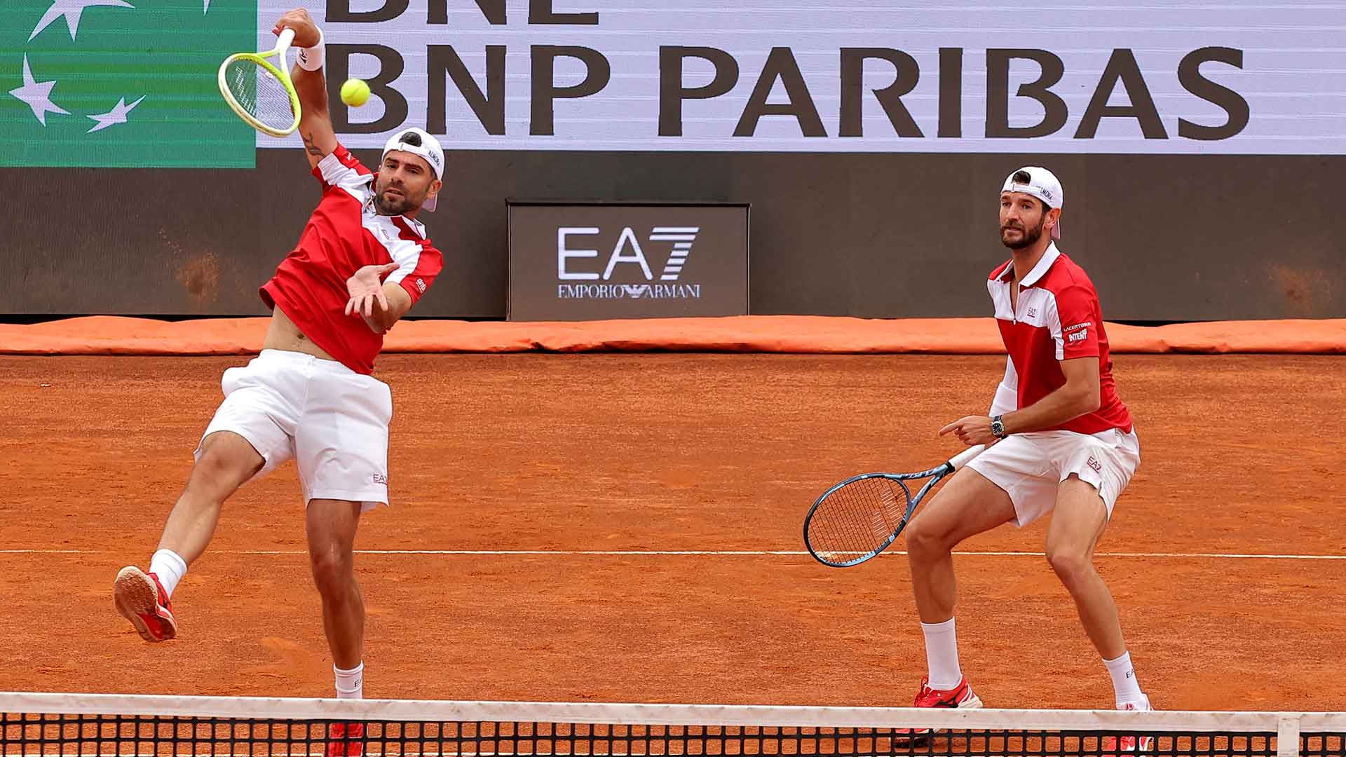 Andrea Vavassori and Simone Bolelli in action in Rome.