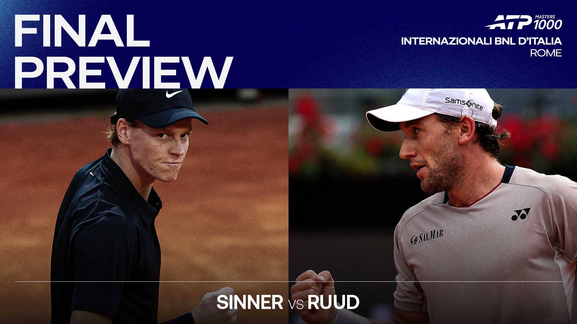 Jannik Sinner and Casper Ruud will meet for the fifth time on Sunday in Rome.