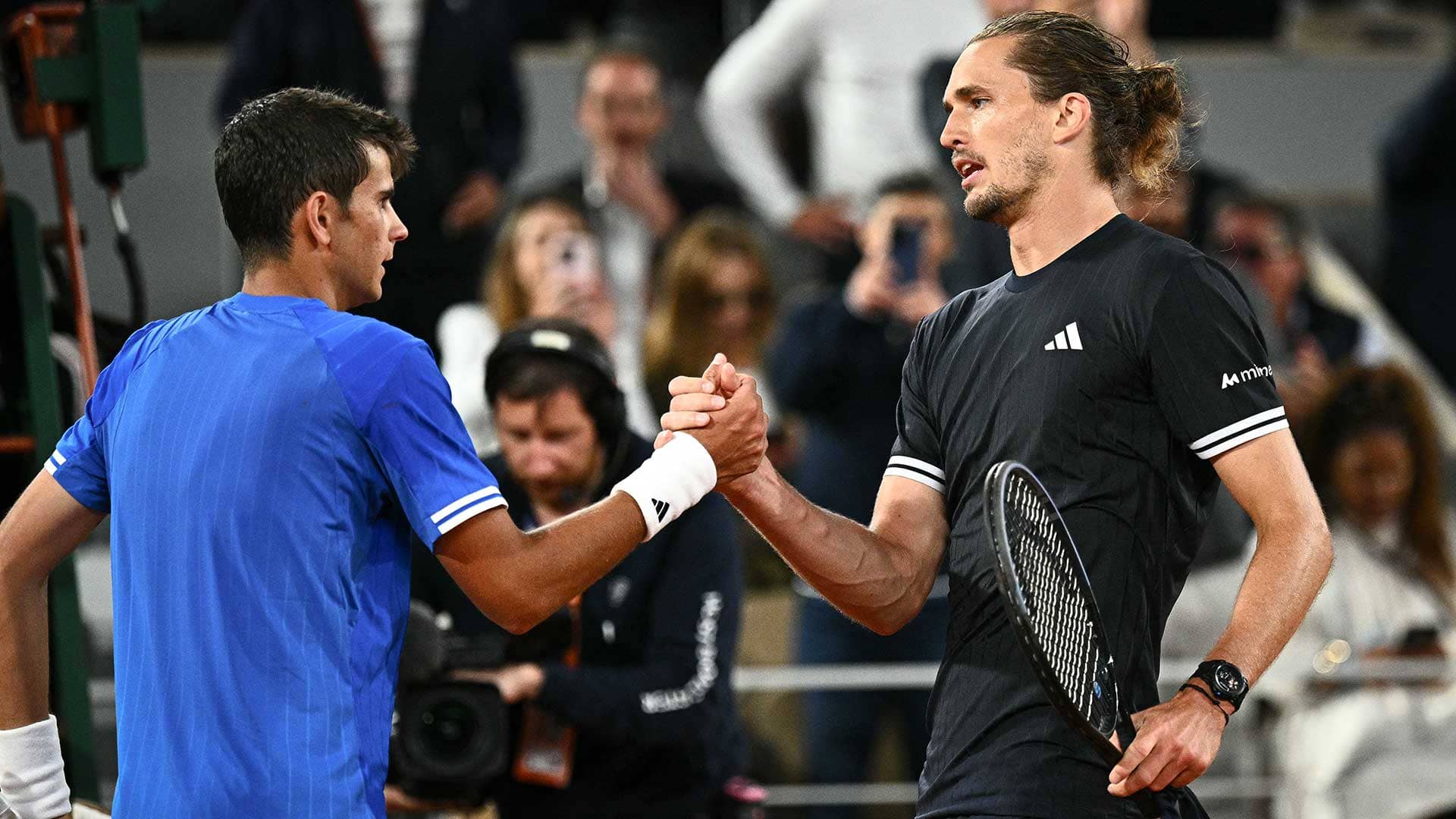 Rafael Jodar and Alexander Zverev following their quarter-final match at Roland Garros.