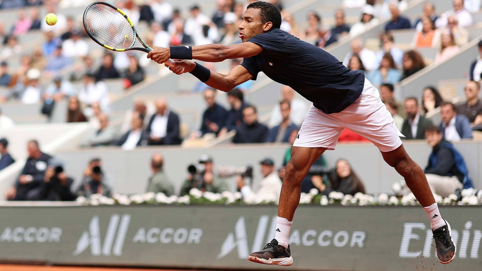 Felix Auger-Aliassime in action on Wednesday in Paris.